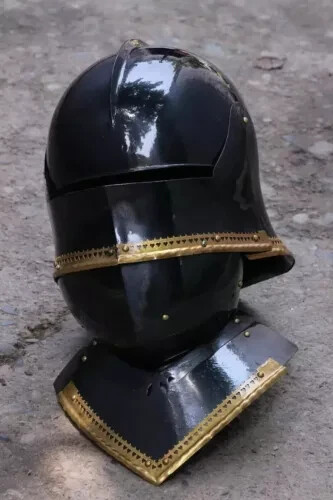 18 Guage Steel helmet Medieval Knight Black Gothic Sallet Helmet Bevor