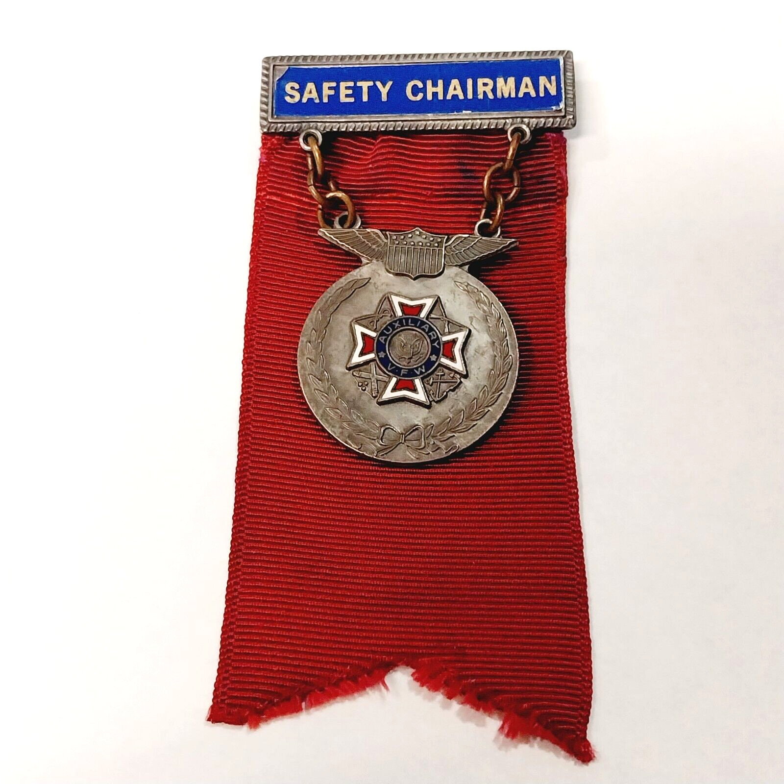 Vintage Auxiliary VFW Safety Chairman Pin Medal Ribbon Veterans of Foreign Wars