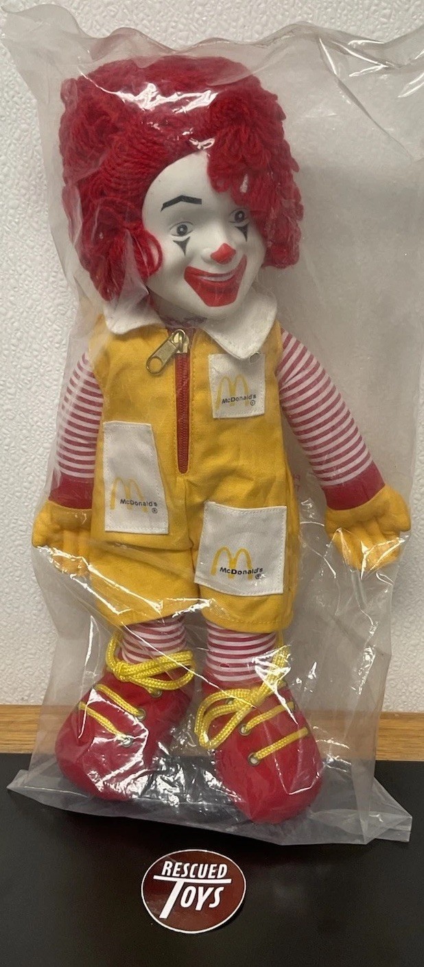 Vintage Ronald McDonald Plush Doll 1984 15″ Yarn Hair Plastic Face New In Bag