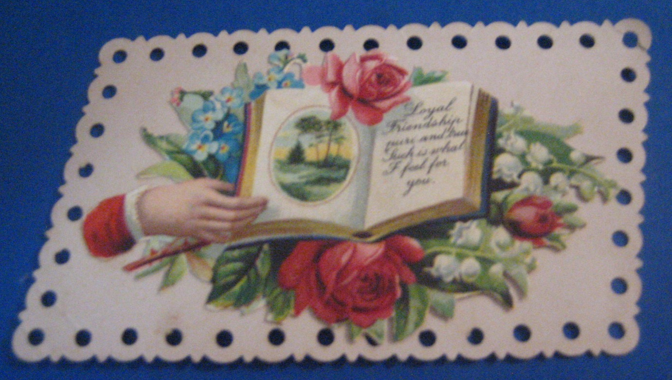 ANTIQUE VICTORIAN CALLING CARD RELIGIOUS FLORAL COLORFUL SCRAPBOOKING CRAFTING