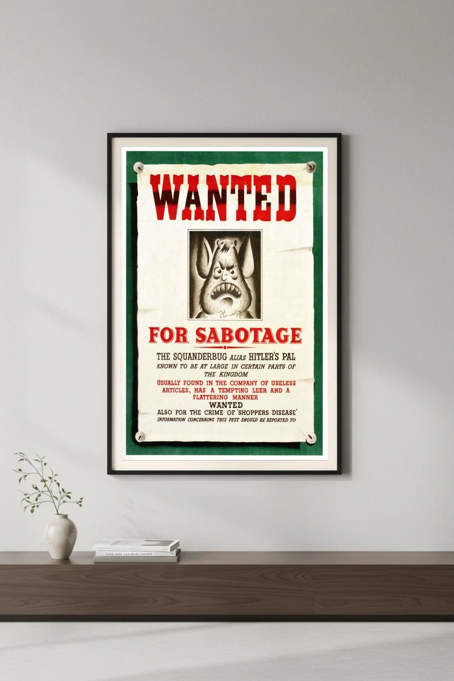 Wanted Squanderbug WW2 Propaganda Poster – 24×36” – Mid-century Modern 💎