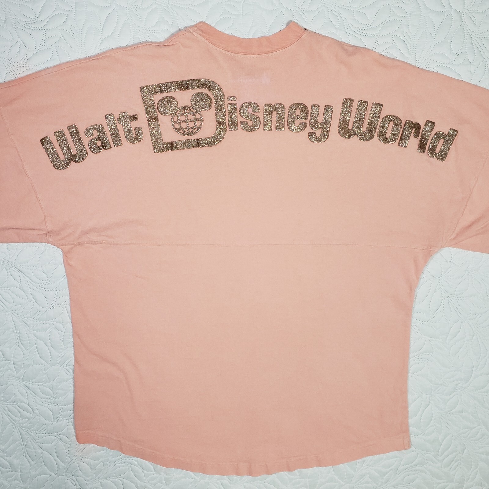 Walt Disney World Spirit Jersey Womens M Coral Pink Peach Rose Gold Glitter