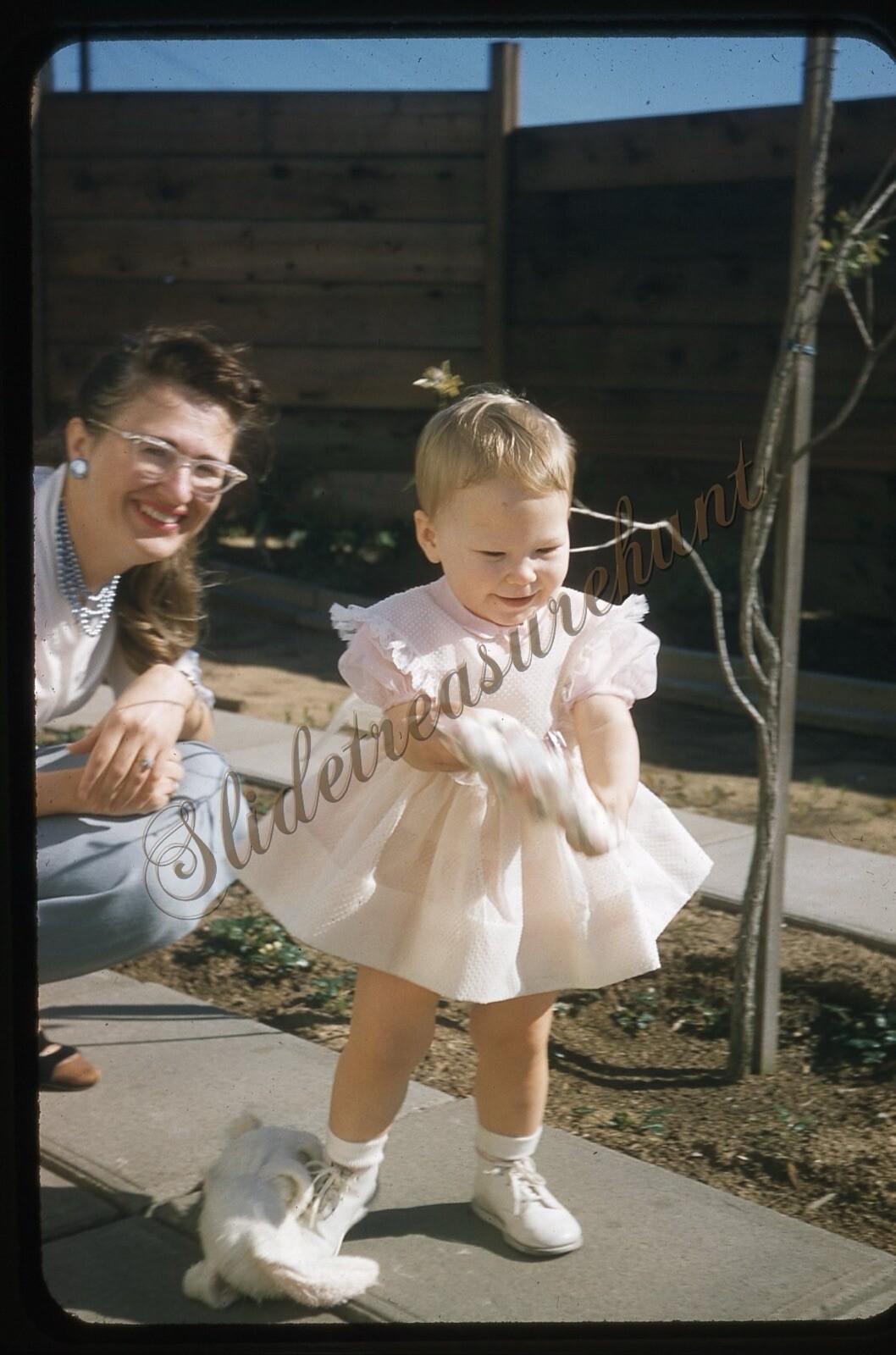 Pretty Woman Glasses Girl Dress Easter 35mm Slide 1950s Red Border Kodachrome