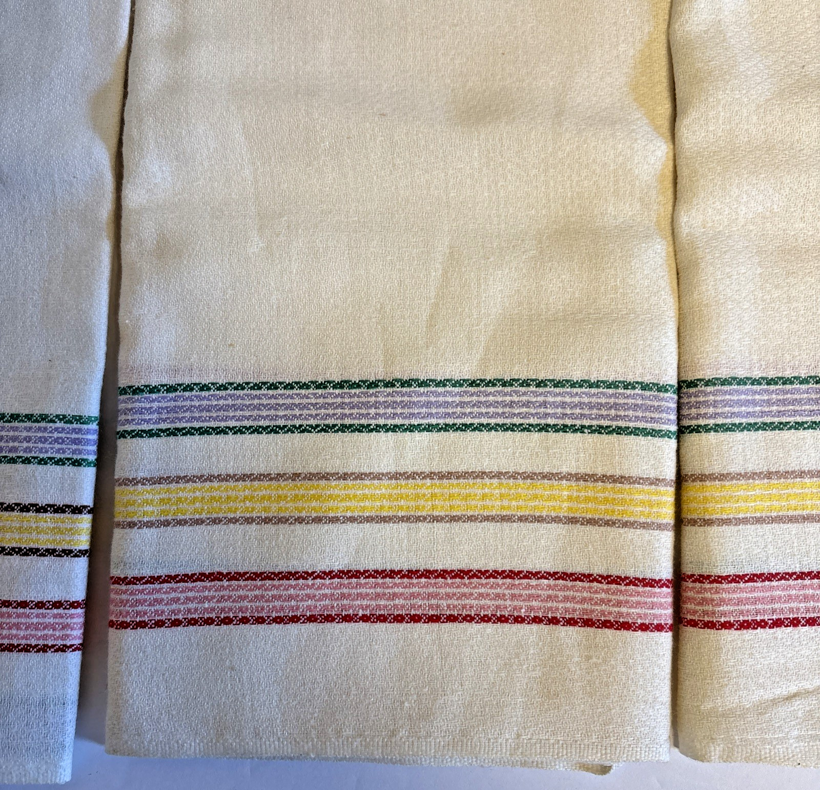 3 Vintage NOS Birdseye Dish Towel Cloth Striped Cotton Hanson Woven USA Kitchen