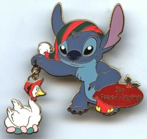 RARE HTF LE 300 Disney Pin 12 Days of Christmas Stitch 6 Geese A-Laying Dangle