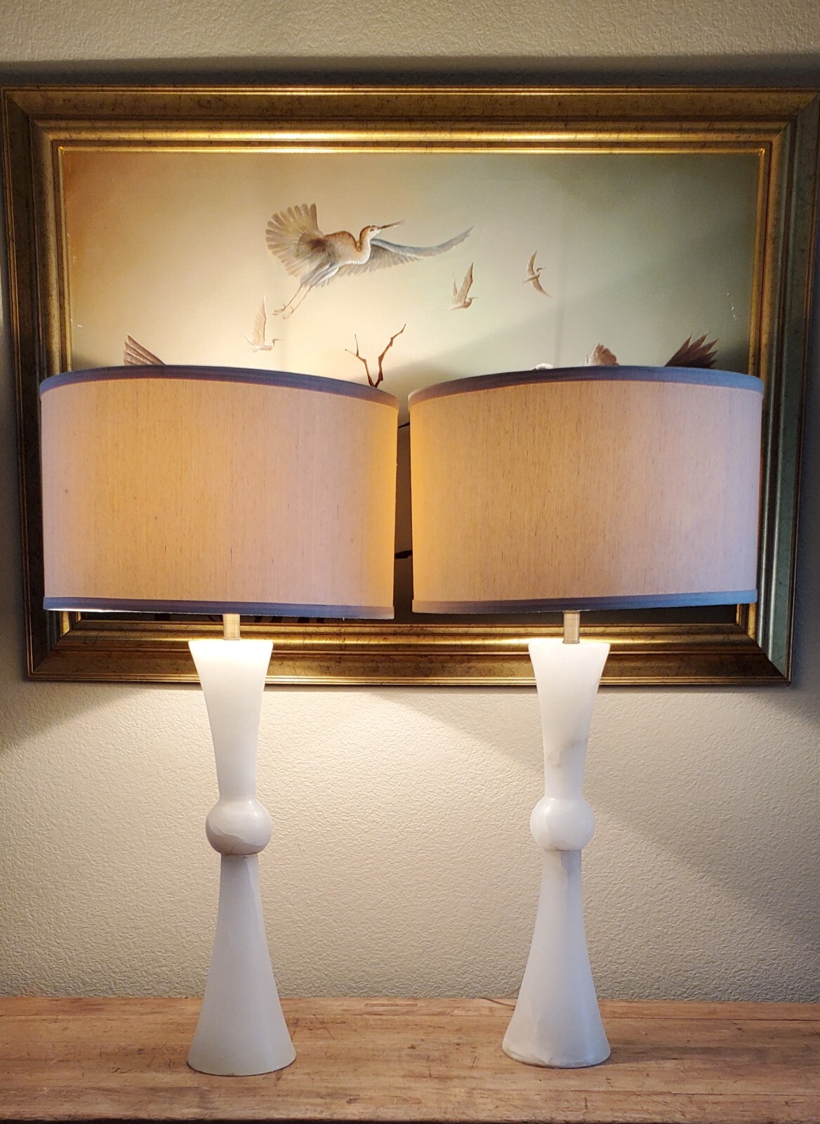 Tall Contemporary, Art Deco, Mid Century Alabaster Gu Form Table Lamps Set of 2