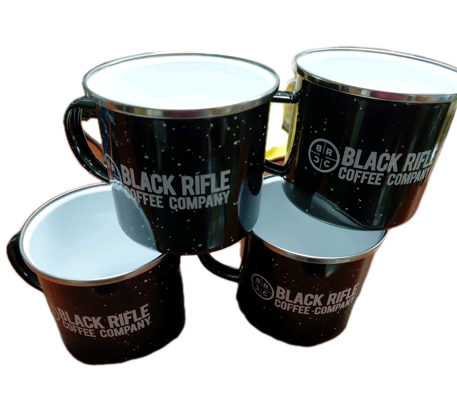 (Set of 4) Black Rifle Coffee Company Mug 17oz. Cup Black Enamel Tin Camping New