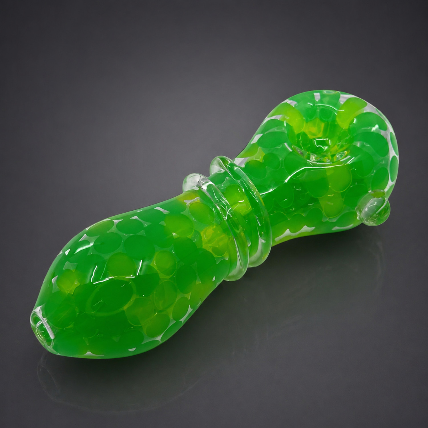 4.5″ Thick Neon Green Freeze Bubble Bead Glass Spoon Hand Pipe Tobacco Freezable