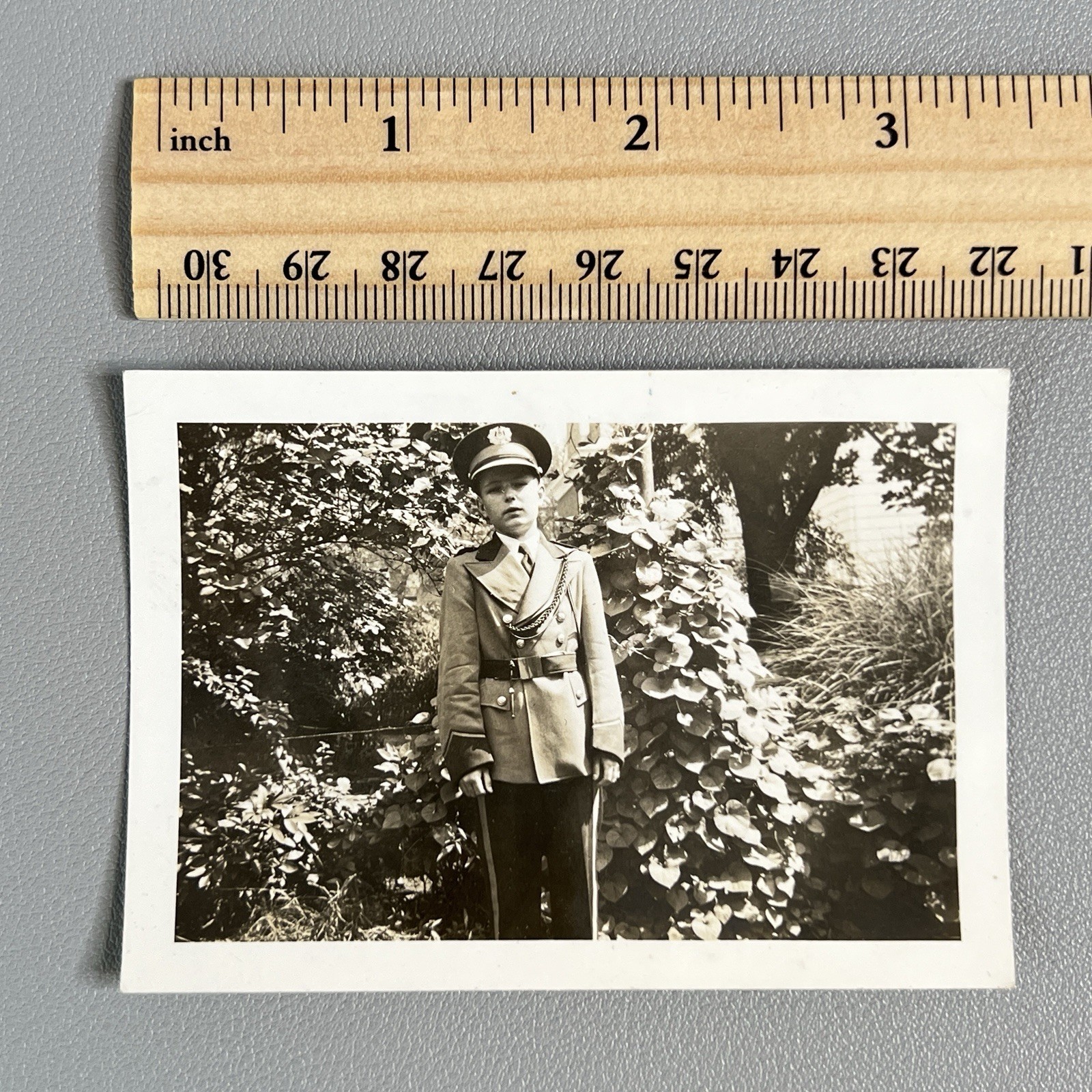 1947 Vintage Photo Boy Military School Cadet Uniform Peaked Cap Aiguillettes B&W