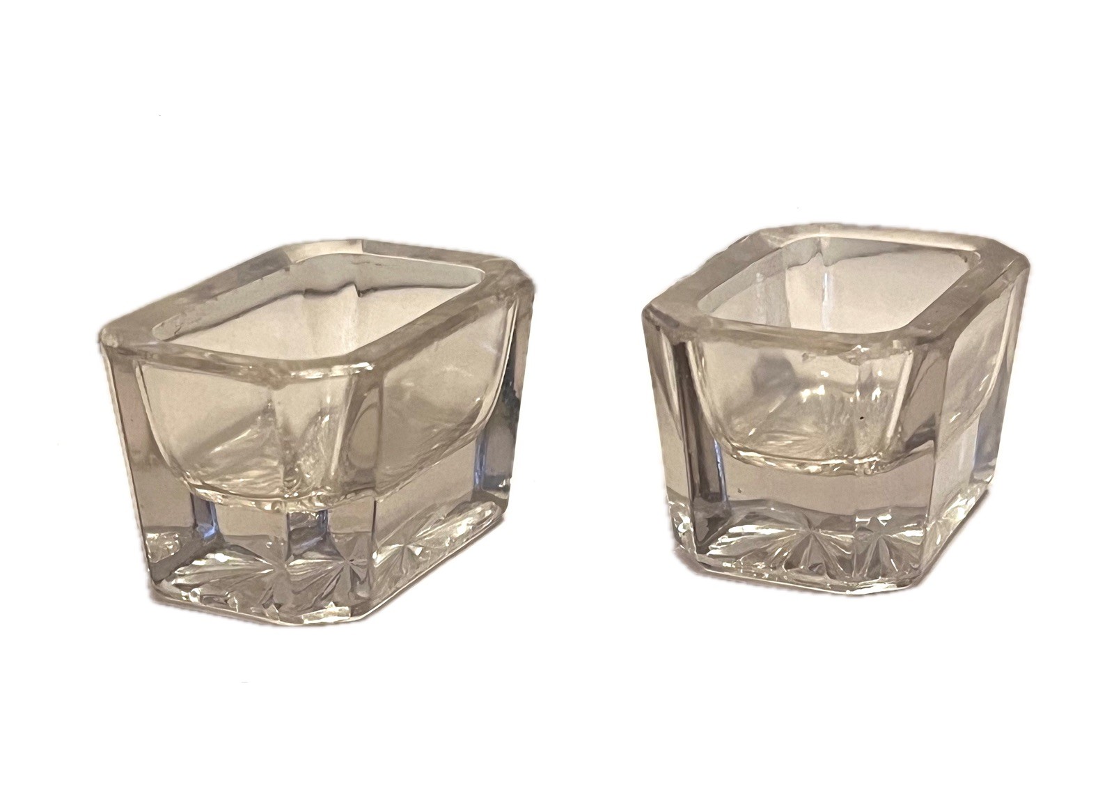 Pair of Vintage / Antique EAPG Open Salt Cellars, Dip Dish Pressed Pattern Glass