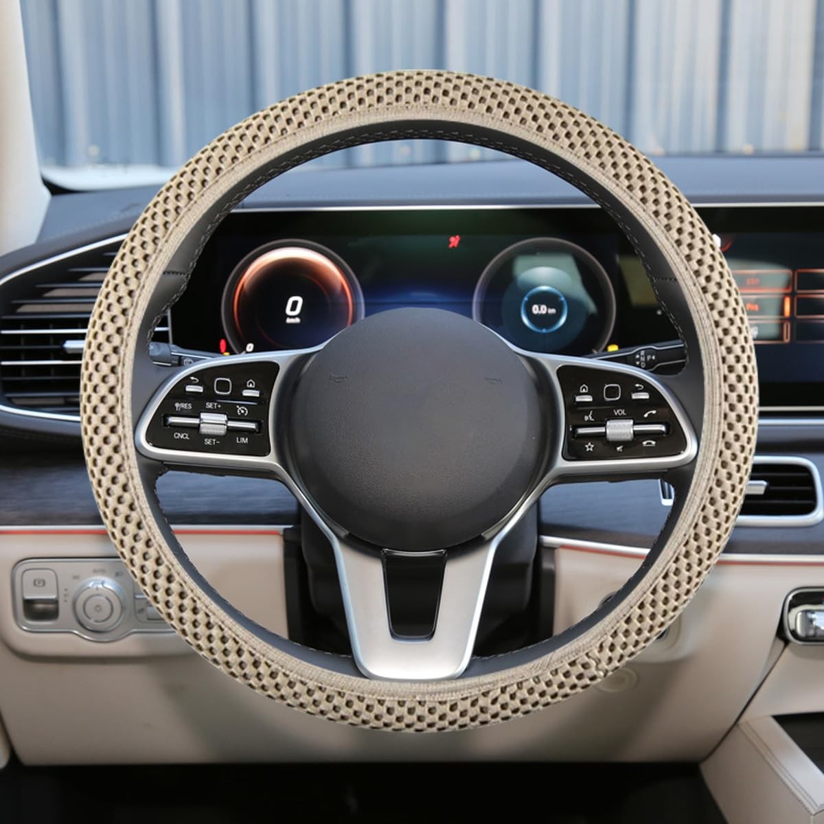 Elastic Stretch Steering Wheel Cover, 15″ Breathable Microfiber Ice Silk Stee…