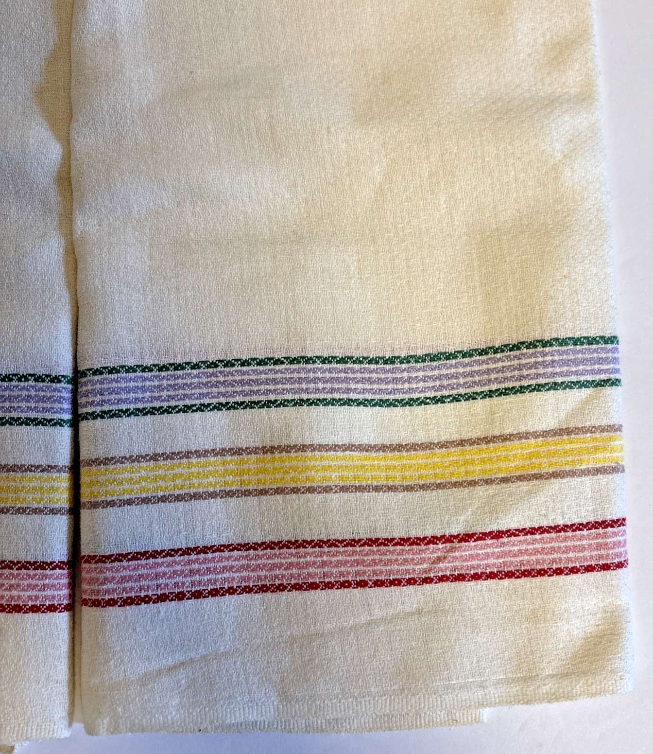 3 Vintage NOS Birdseye Dish Towel Cloth Striped Cotton Hanson Woven USA Kitchen