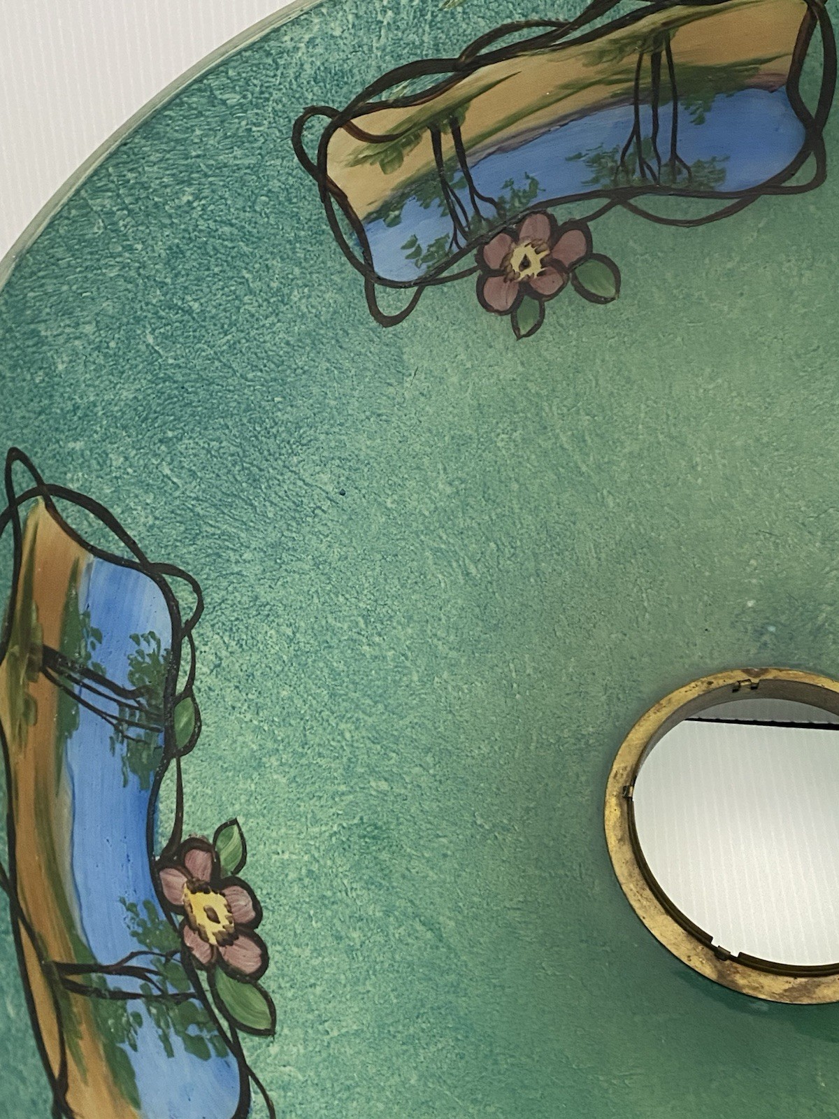 Rare Antique Jefferson Reverse Painted Glass Lamp Shade – Flowers & Ocean Scene