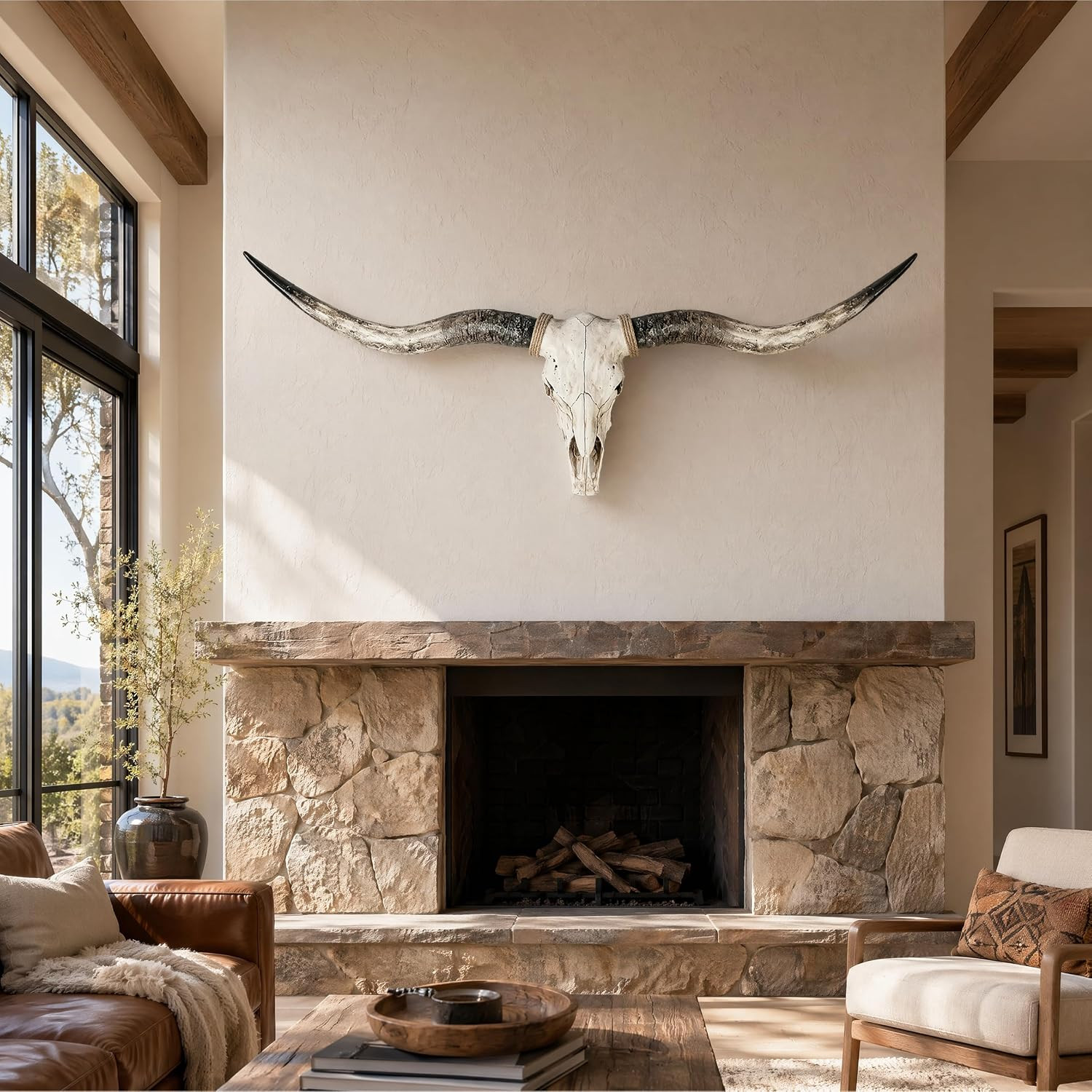 71In Longhorn Wall Decor, Extra Large Authentic Croissant，Cow Skull Wall Decor，C