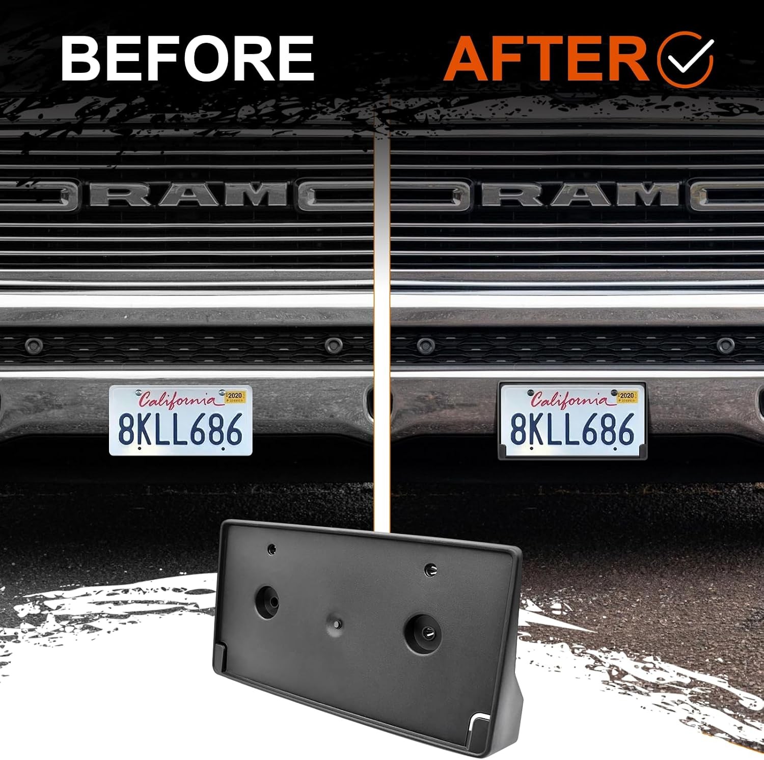 Front License Plate Frame for Ram 1500 DT 2019 2020 2021 2022 2023 2024 Licen…