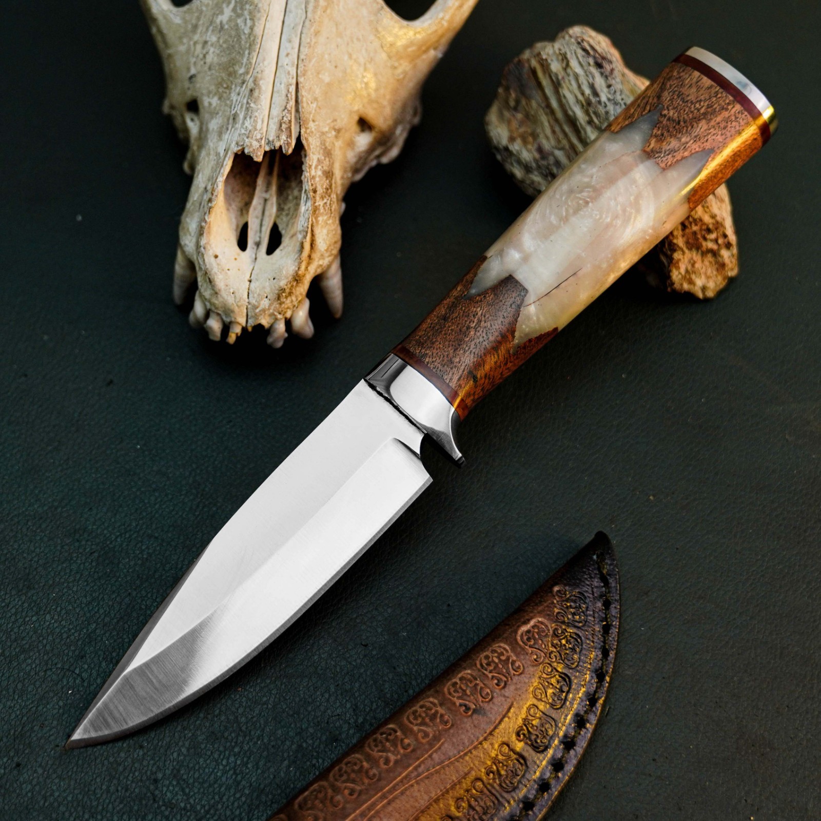 9.9″ Hunter Skinner Knife Hidden Tang Stainless Steel Fixed Blade + Sheath