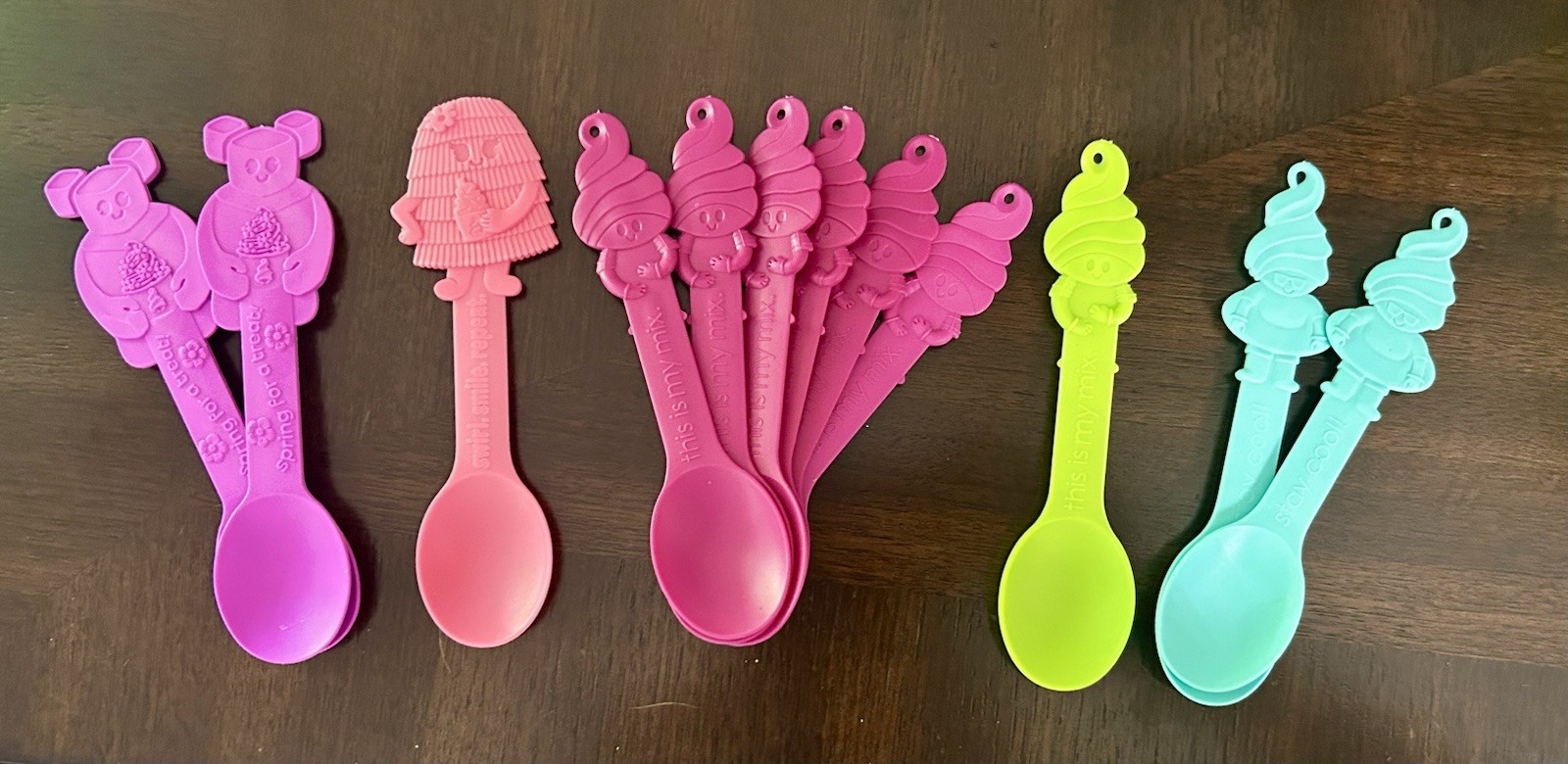 (12) Menchie’s Collector Spoons Green, Light Blue, Pink & Dark Pink