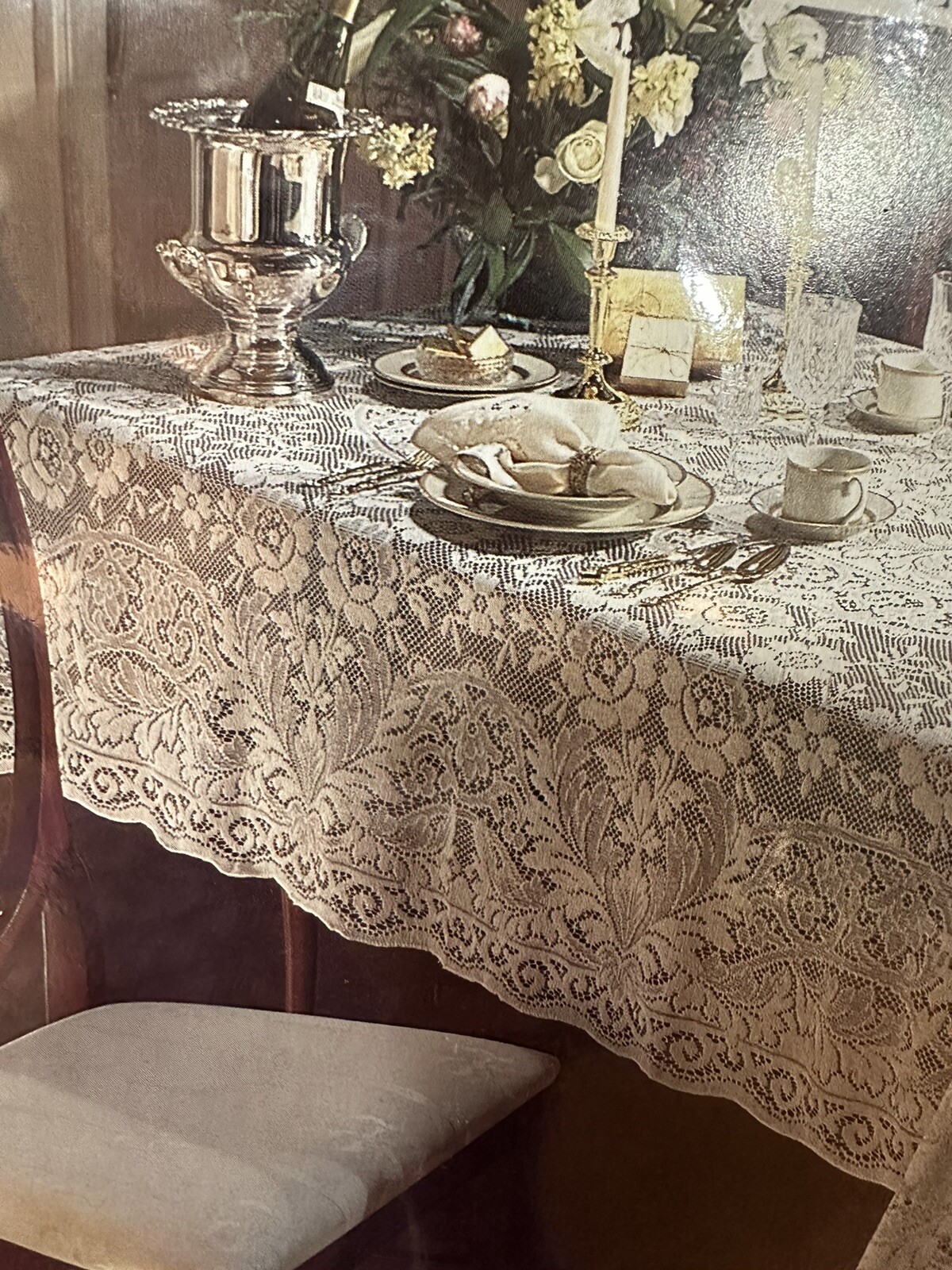 Lace White Tablecloth 52×70″ Rectangle NEW Nottingham Black Tie Country Blossom
