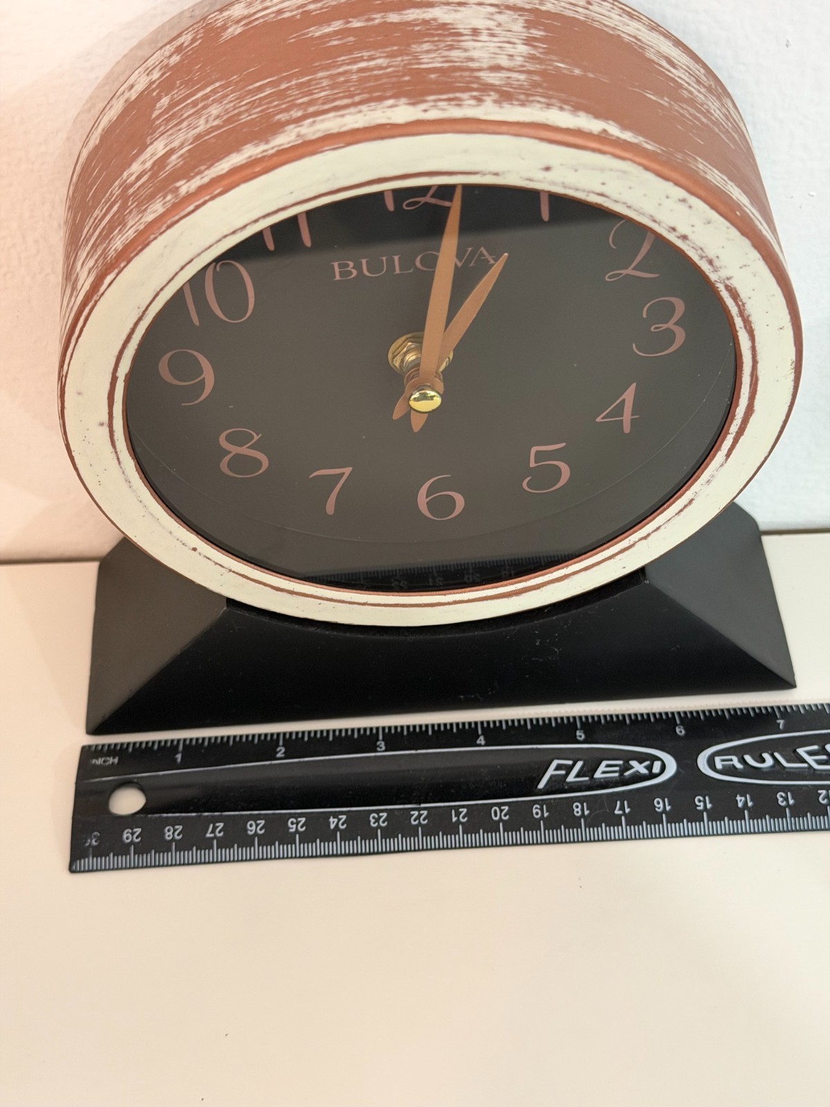 Bulova B5404 Port Jeff Clock, Aged Copper Finish, Black Base Collectable