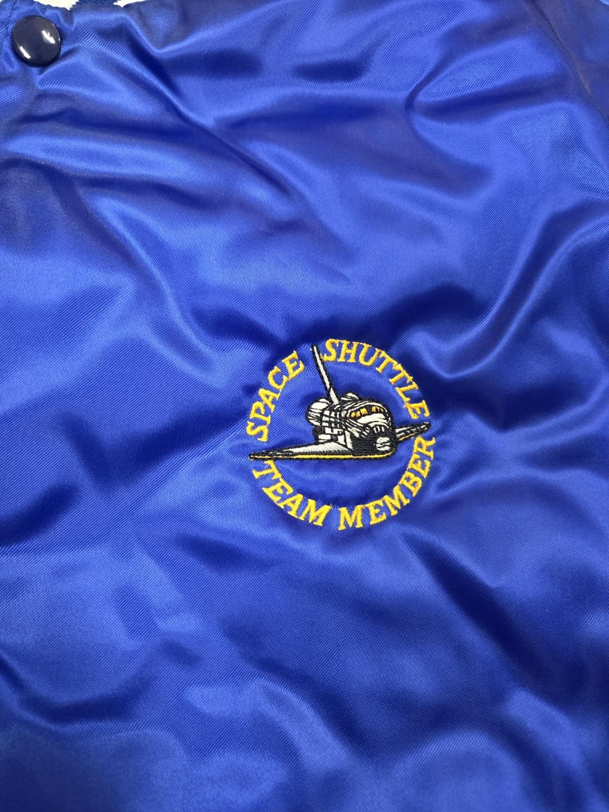 Vintage Nylon/Polyester Blue Bomber Jacket Space Shuttle Team Member Size Large