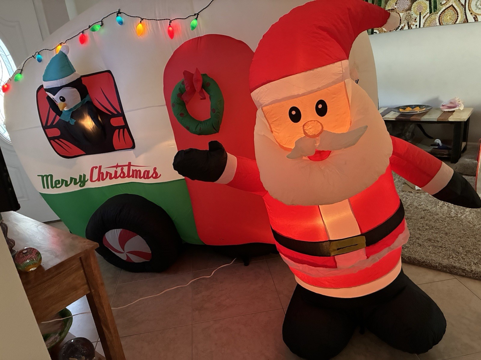 Gemmy HUGE 9ft Long Santa w/ RV Camper Scene Christmas Inflatable Read