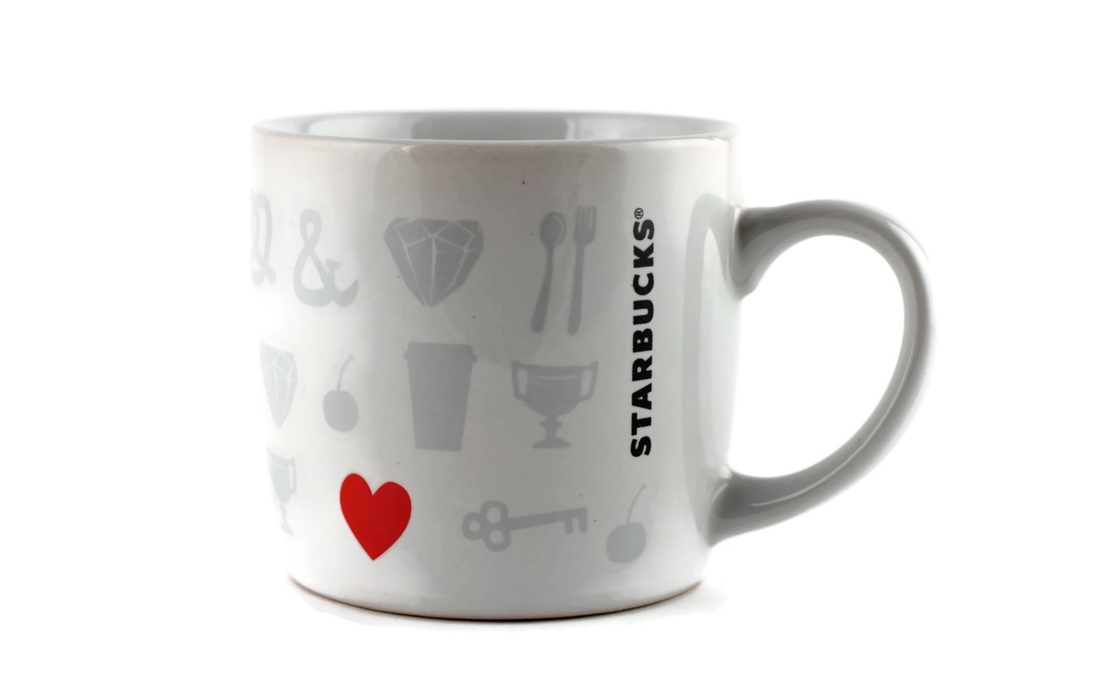 Starbucks Spellout Things I Love Tea Espresso Cup White Gray 7.8oz Red Heart