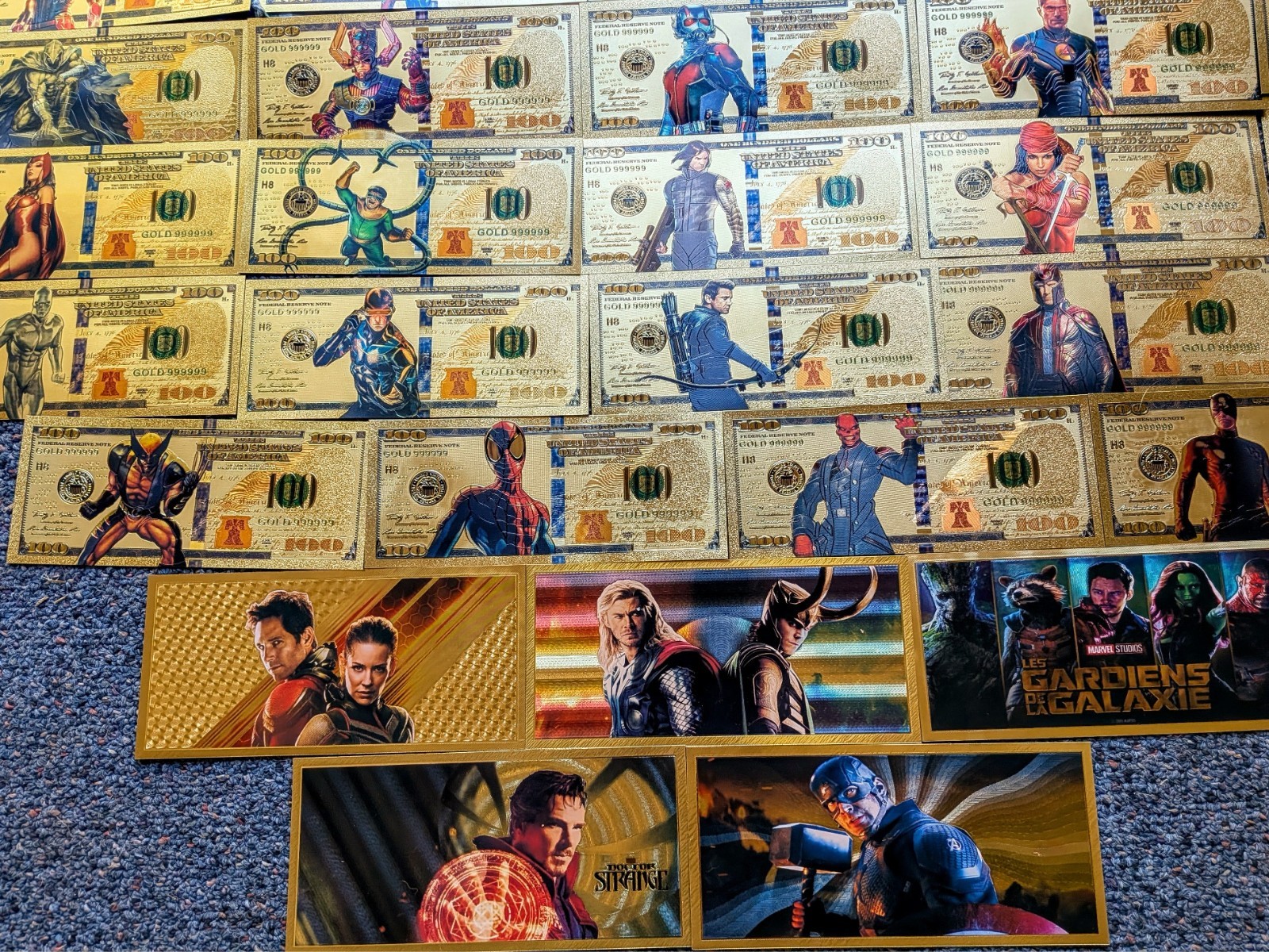 Ultra Rare 64 pc *COMPLETE* 24k Gold Foil Plated Marvel Super Hero Banknote Set