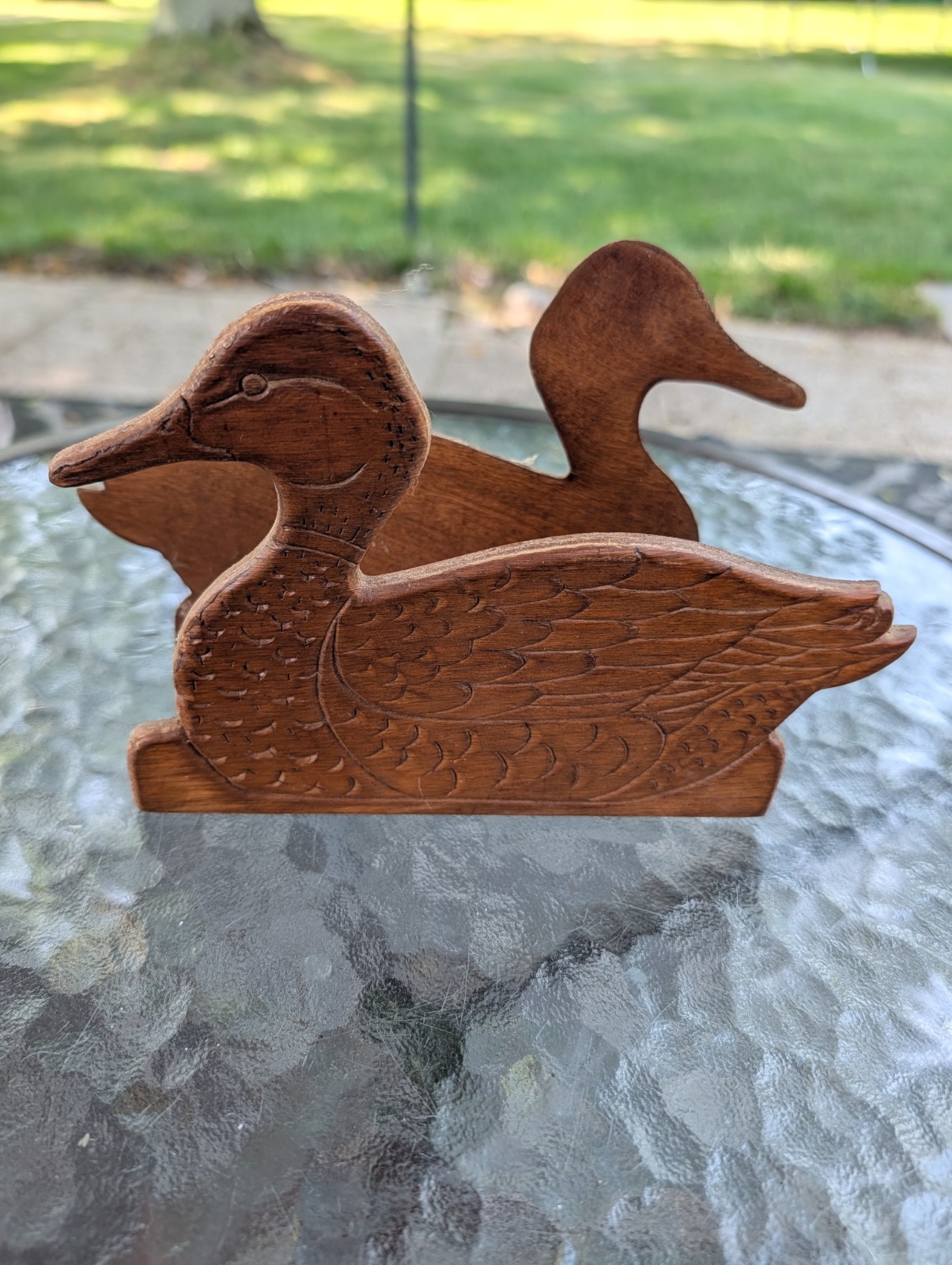 Vintage Carved Wooden Duck Napkin Letter Mail Holder Farmhouse Rustic Cabin MCM