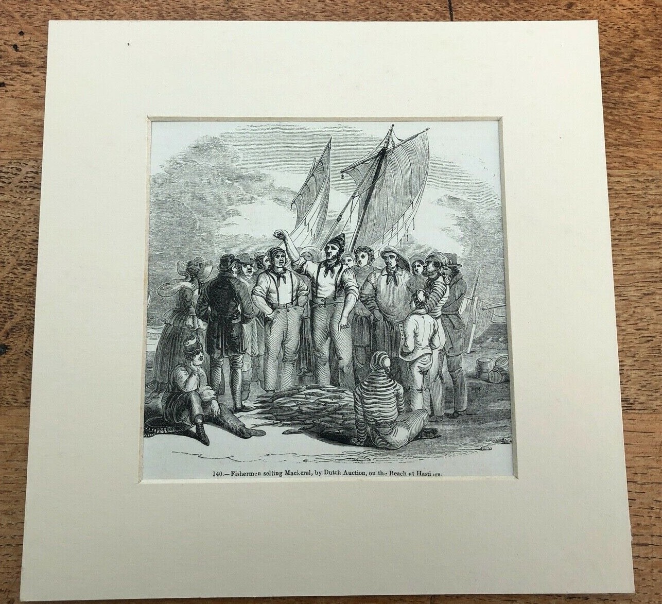 1847 mounted small print – fisherman selling mackerel by dutch auction .hastings