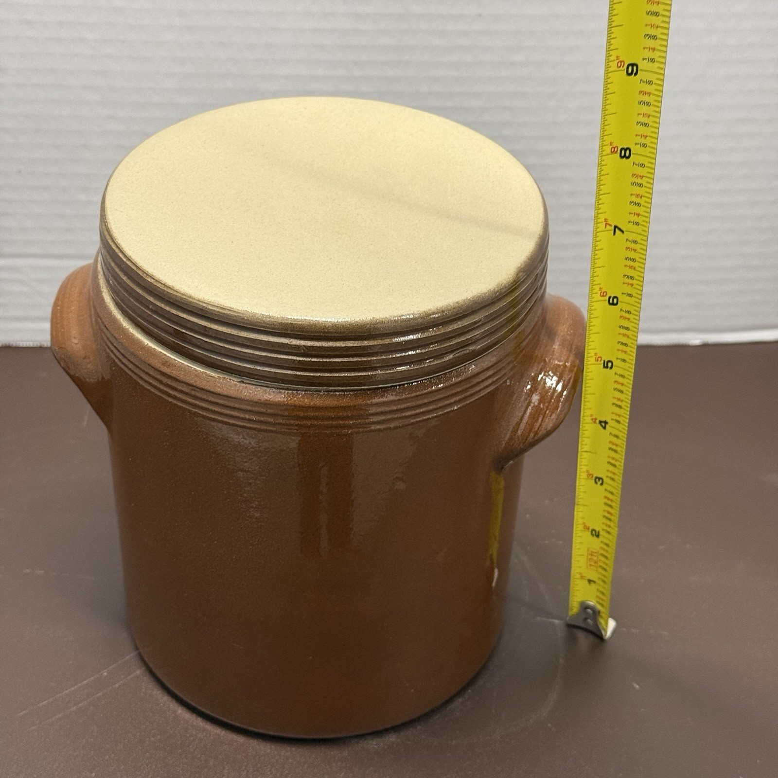 Potterie Renault Stoneware Canister Jar VTG Brown Med. Flour Cottage French 8”
