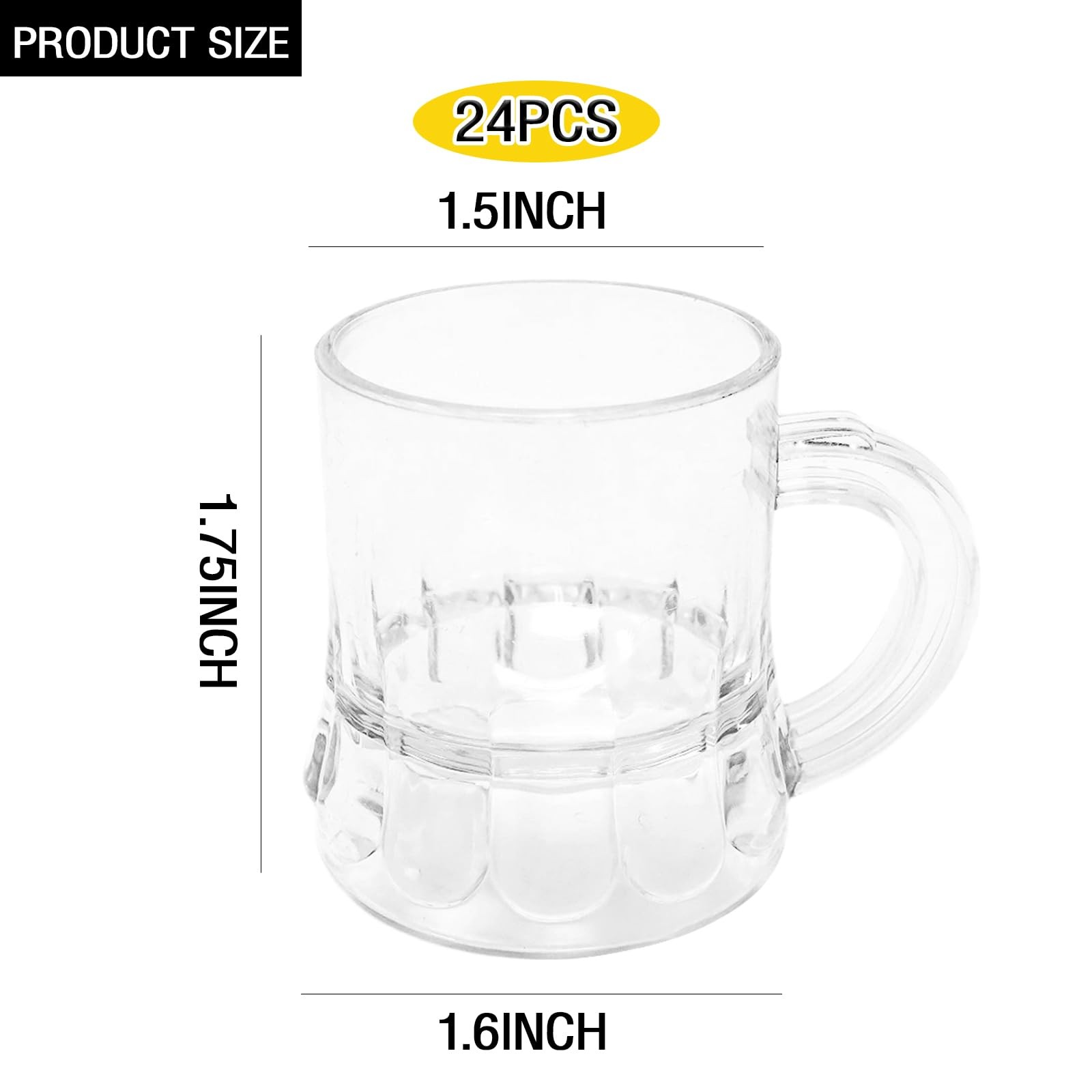 24 Piece Mini Beer Mug Shot Clear Plastic Wine with Handles Reusable Tasting