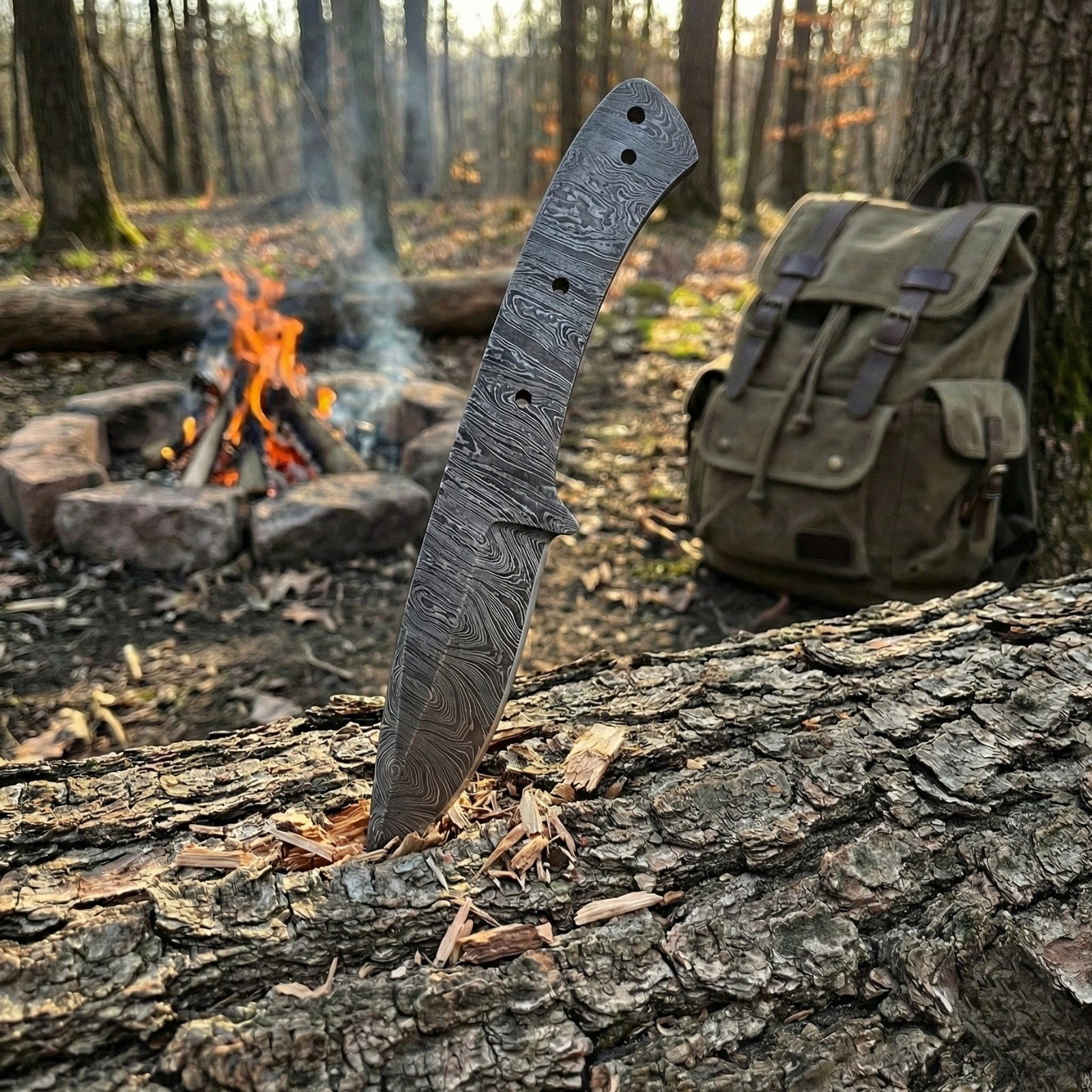 Tactical Damascus DIY Knife Making Kit Bushcraft Survival Blank Full Tang Scout