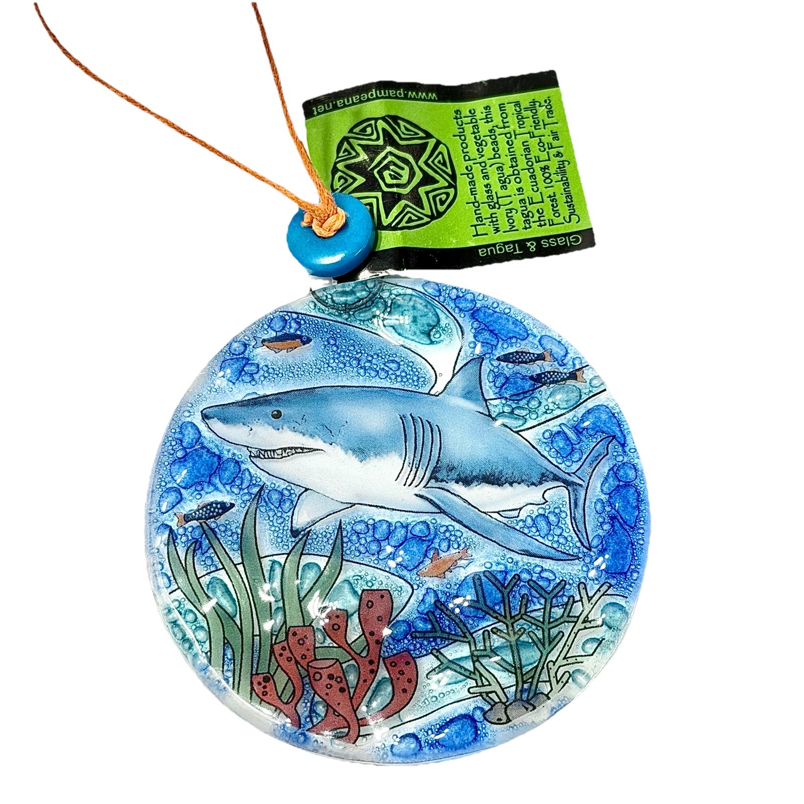 Fused Art Glass Shark Coral Reef Ocean Suncatcher Ornament Handmade Ecuador