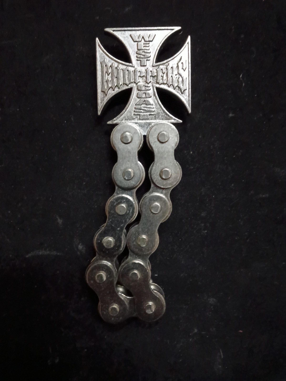 WEST COAST CHOPPERS Iron Cross Logo Motorcycle Chain Beer Bottle Opener Bar Pub