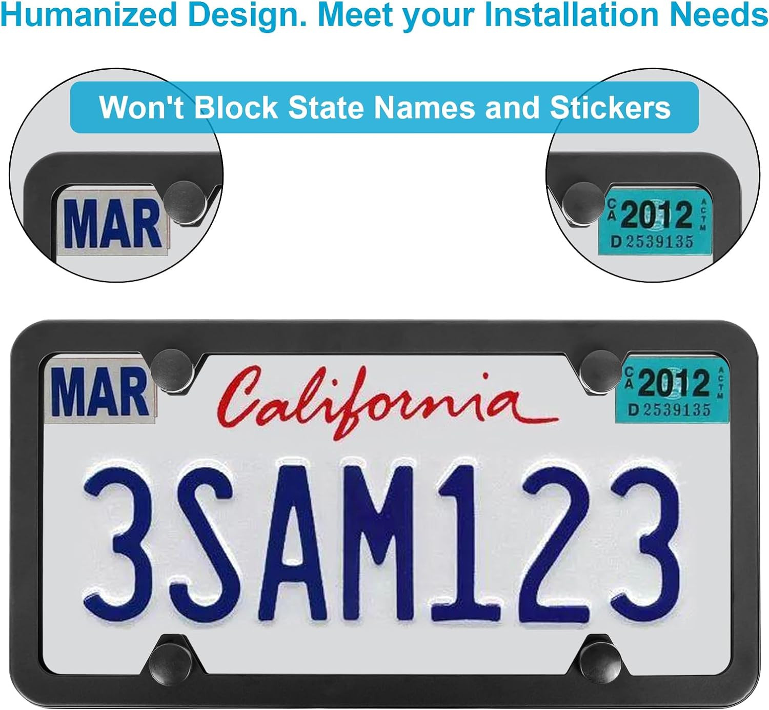 License Plate Frames Black, 2Pcs 4 Holes License Plate Holders, Stainless Steel
