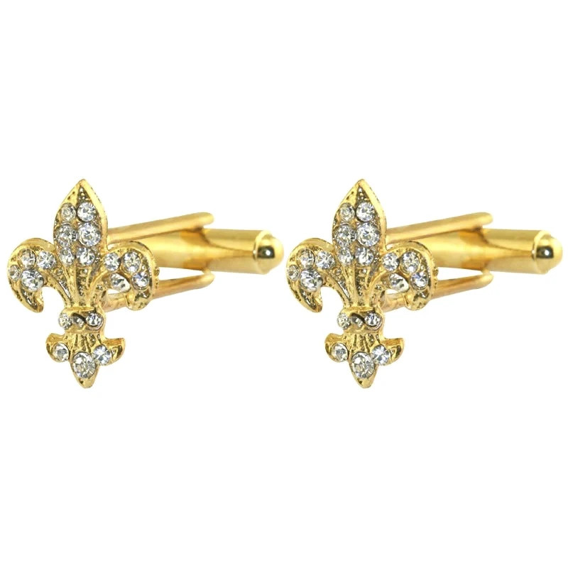 Fleur De Lis Design Diamond Cufflinks For Men in 14K Yellow Gold Over 2PCS RARE