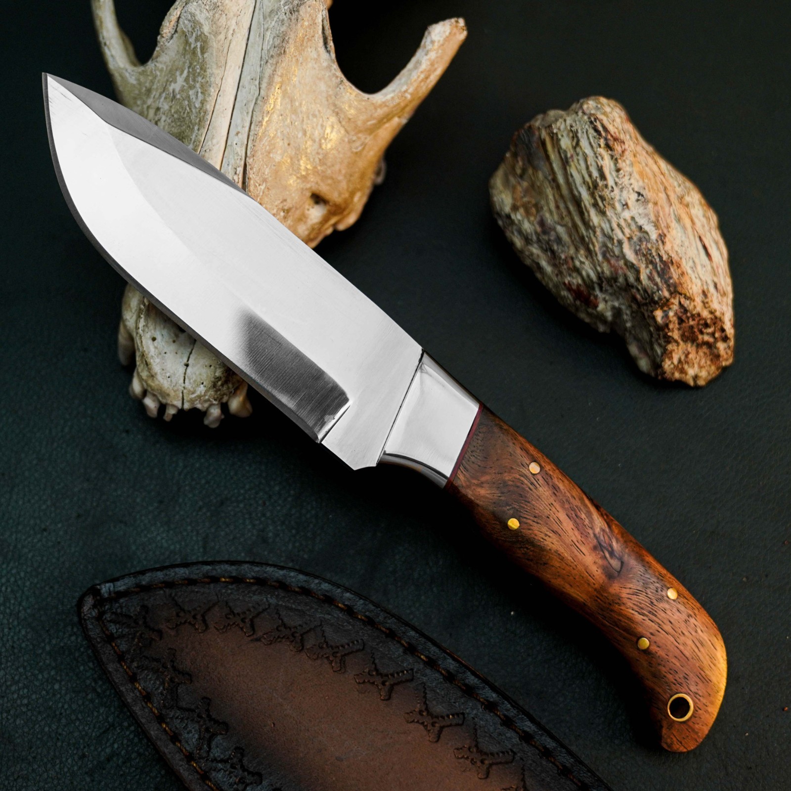 8.7 Inch Bushcraft Hunting Knife Stainless Steel Hunting Blade Wood Handle