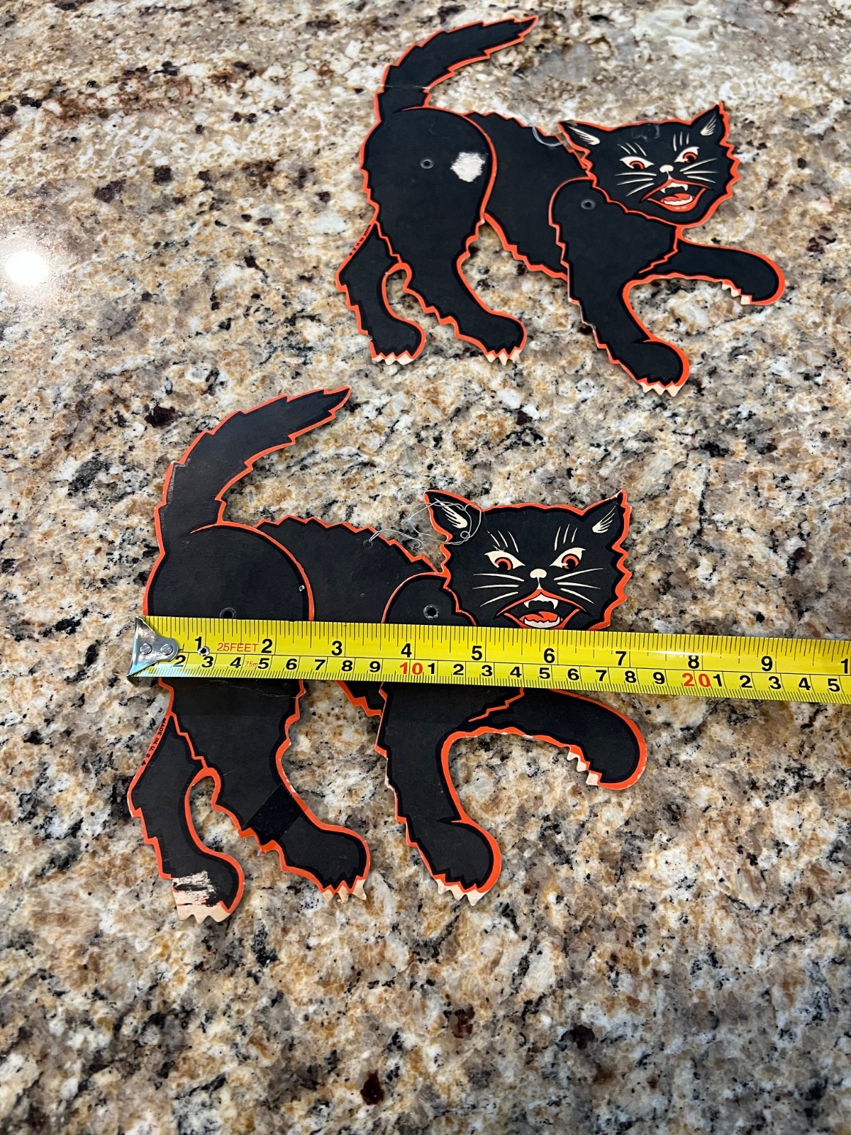 2ea VTG 1940s Beistle Luhrs Halloween Die Cut Black Orange Scaredy Cat DECOR