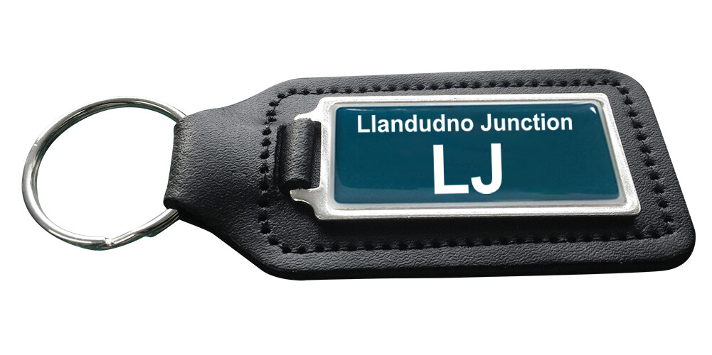 Llandudno Junction Train Depot Black Leather Keyring (Rectangle)