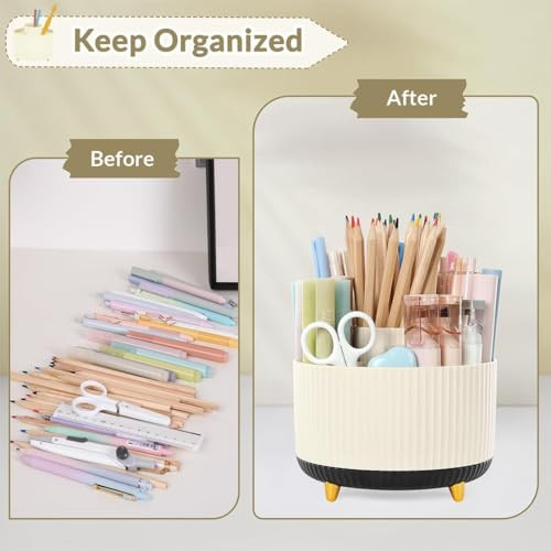 360 Degree Rotating Desk Organizer, Dual-Purpose Pencil Pen Holder for Desk,