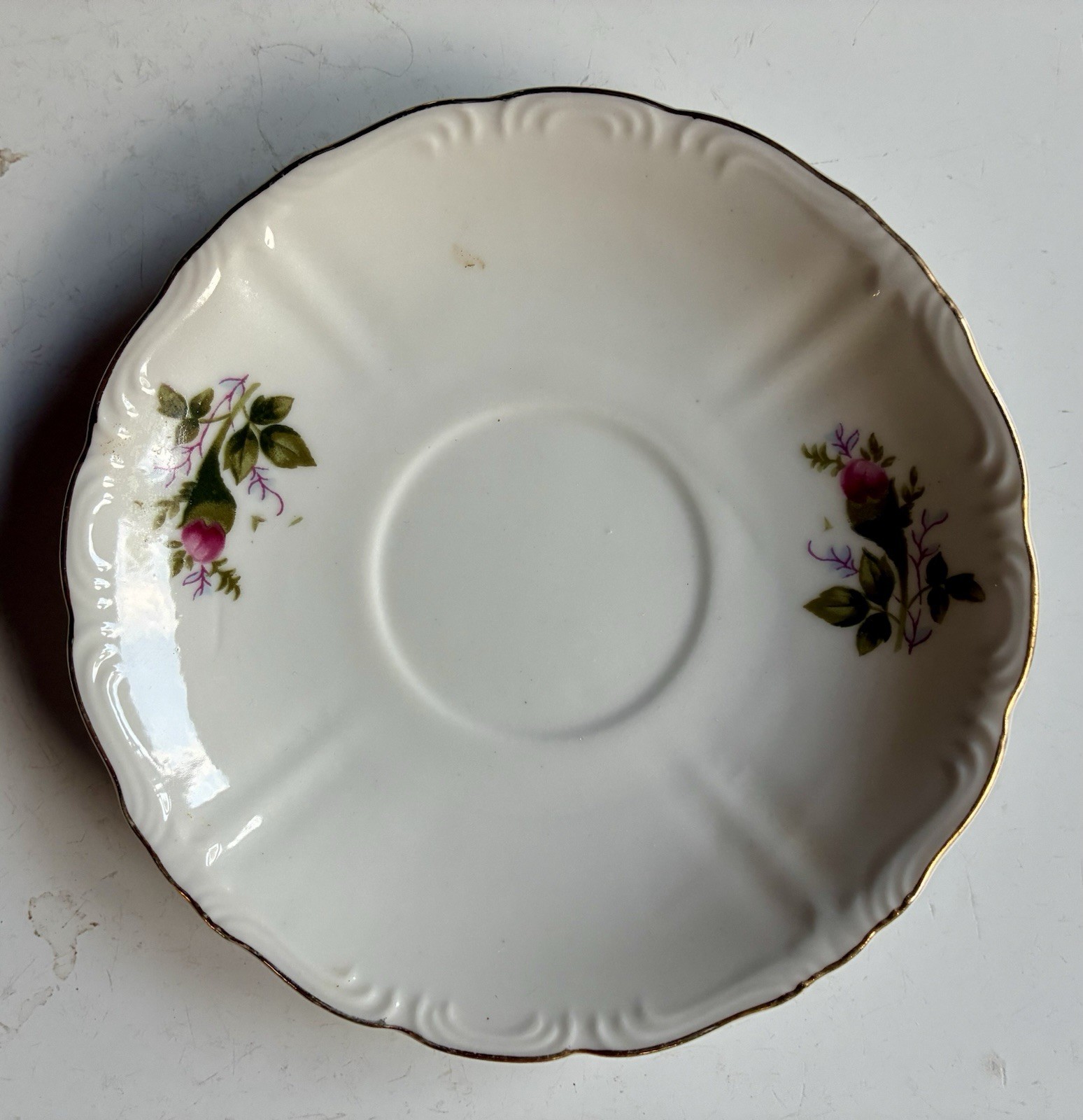 Vintage Wales Japan Lusterware Saucer Pink Roses Gold Trim Scalloped 4.75 Inch