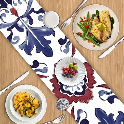 Blue White Vintage Table Runner and Placemats Set of 4, European set of 5 33