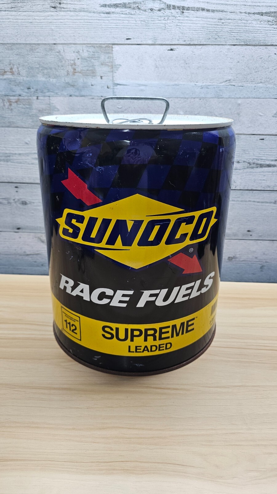 SUNOCO RACE FUELS SUPREME LEADED GASOLINE 5 GALLON CAN – 112 OCTANE – EMPTY