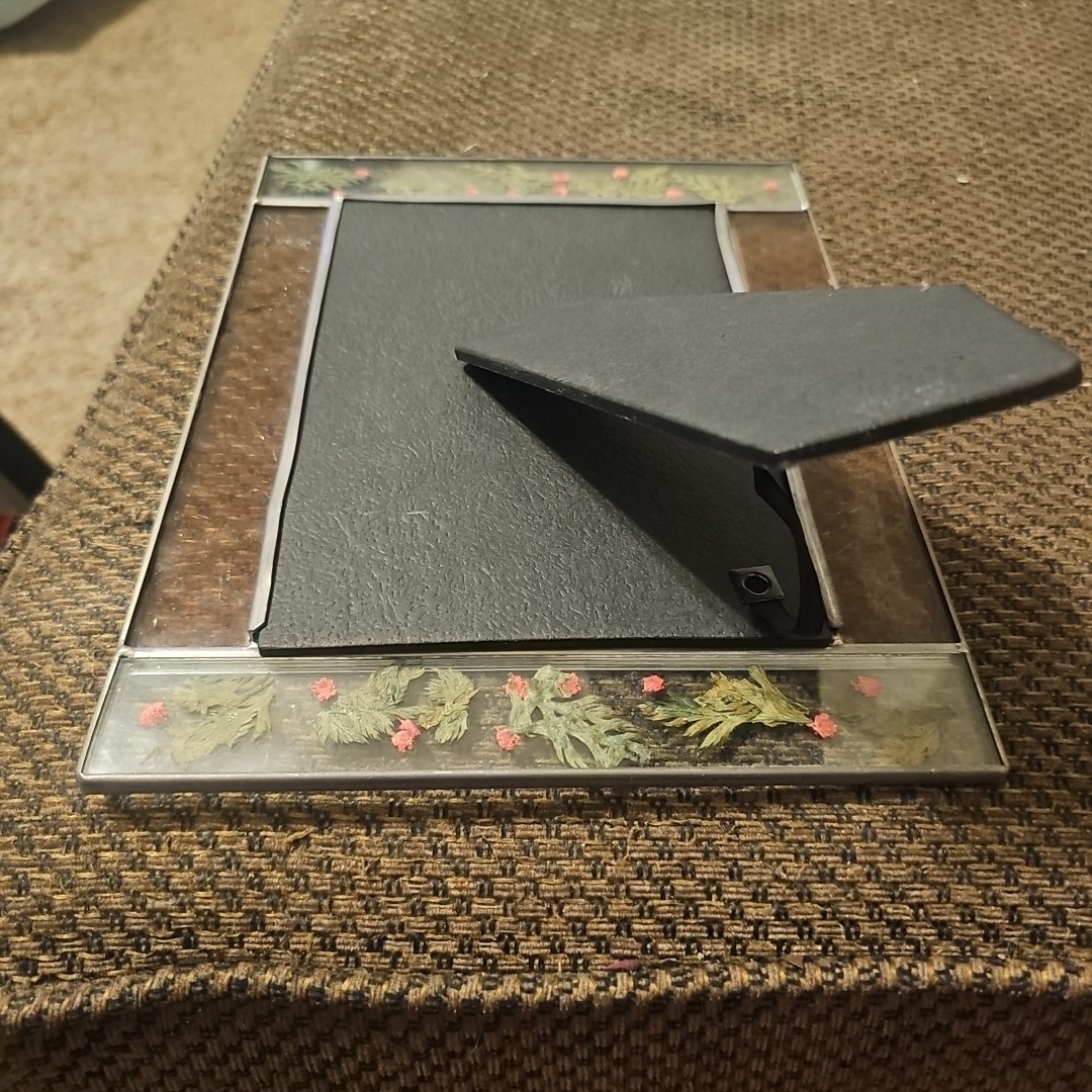 Vtg Leaded GlassFrame 7.5×9.5 Pressed Dried Flowers 5X7 PhotoStained Glass Sides
