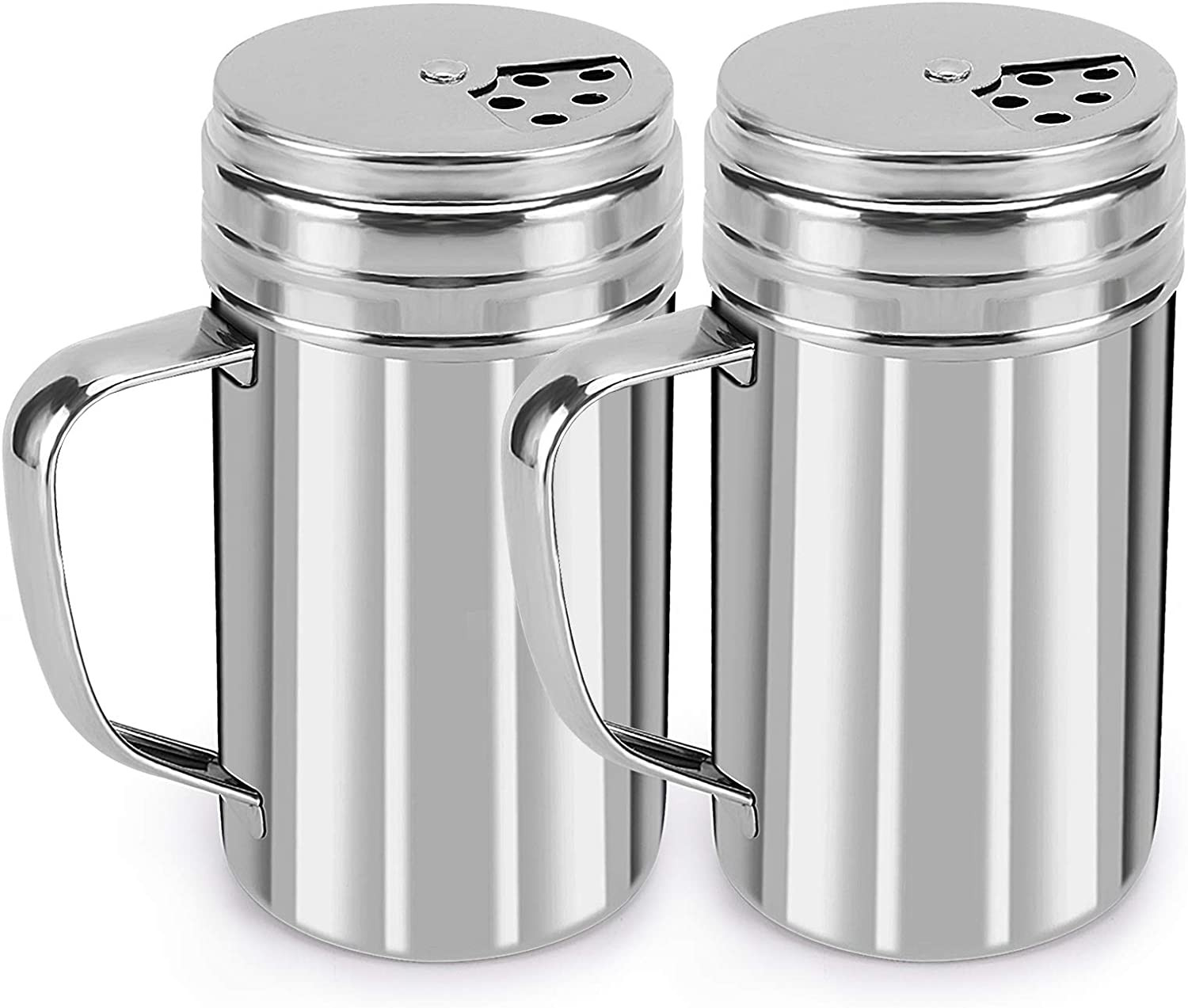 13Oz Salt and Pepper Shakers with Adjustable Pour Holes, Stainless Steel Dredge