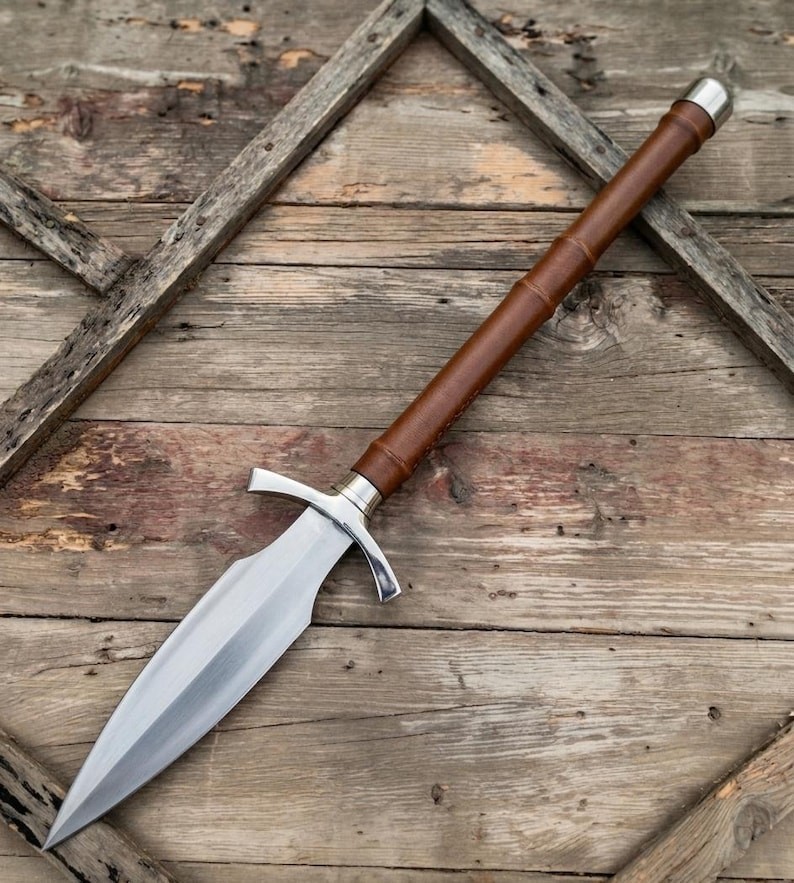Handmade Norse Medieval Spear with Rosewood Handle, Leather Wrap, Sheath