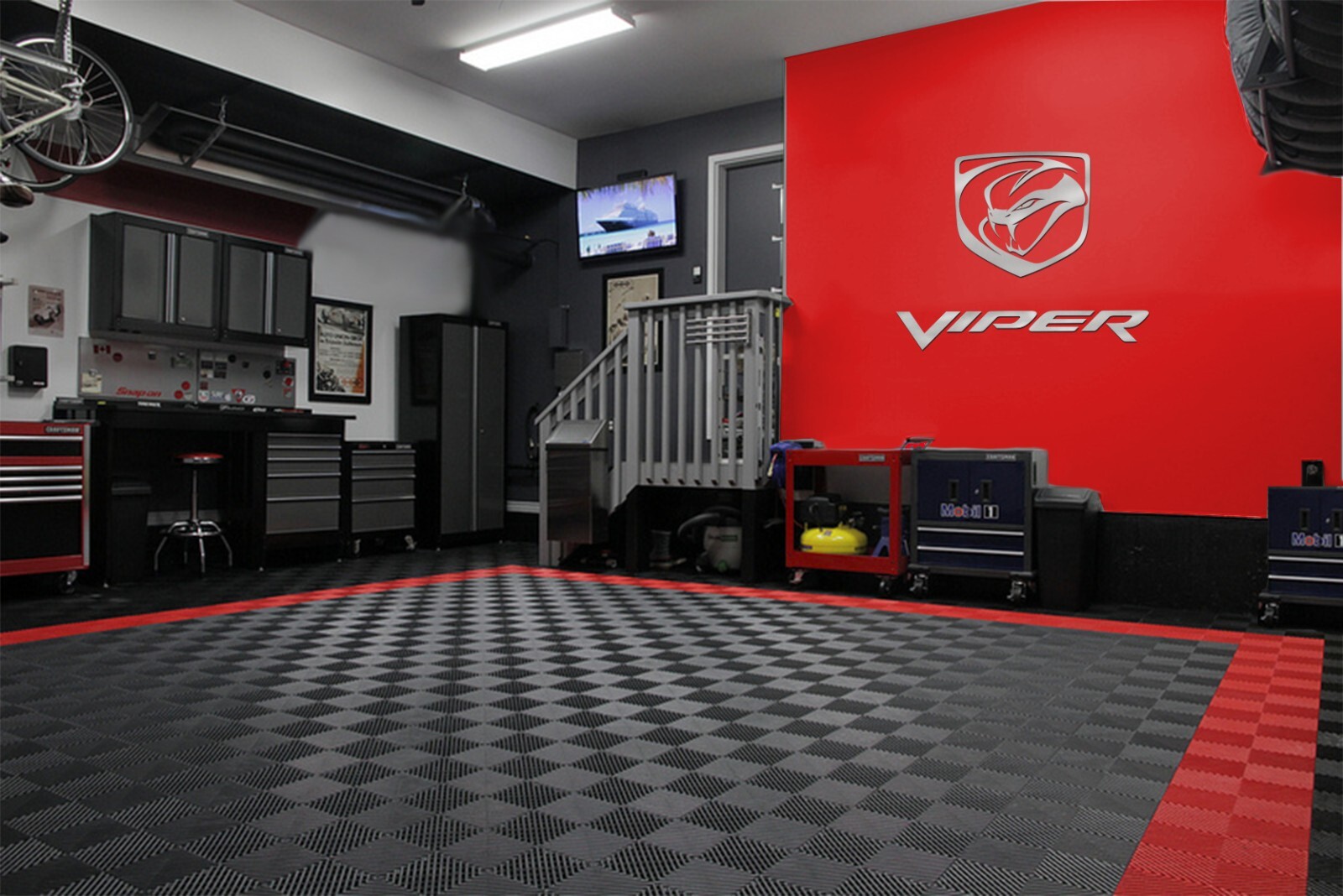 Viper and Stryker Logo Combo Garage Sign 6 Feet Long Brushed Silver