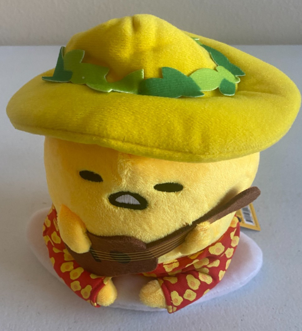 Sanrio Gudetama Hawaii Exclusive Aloha Egg Ukulele Plush 6” 2018 Stuffed Animal