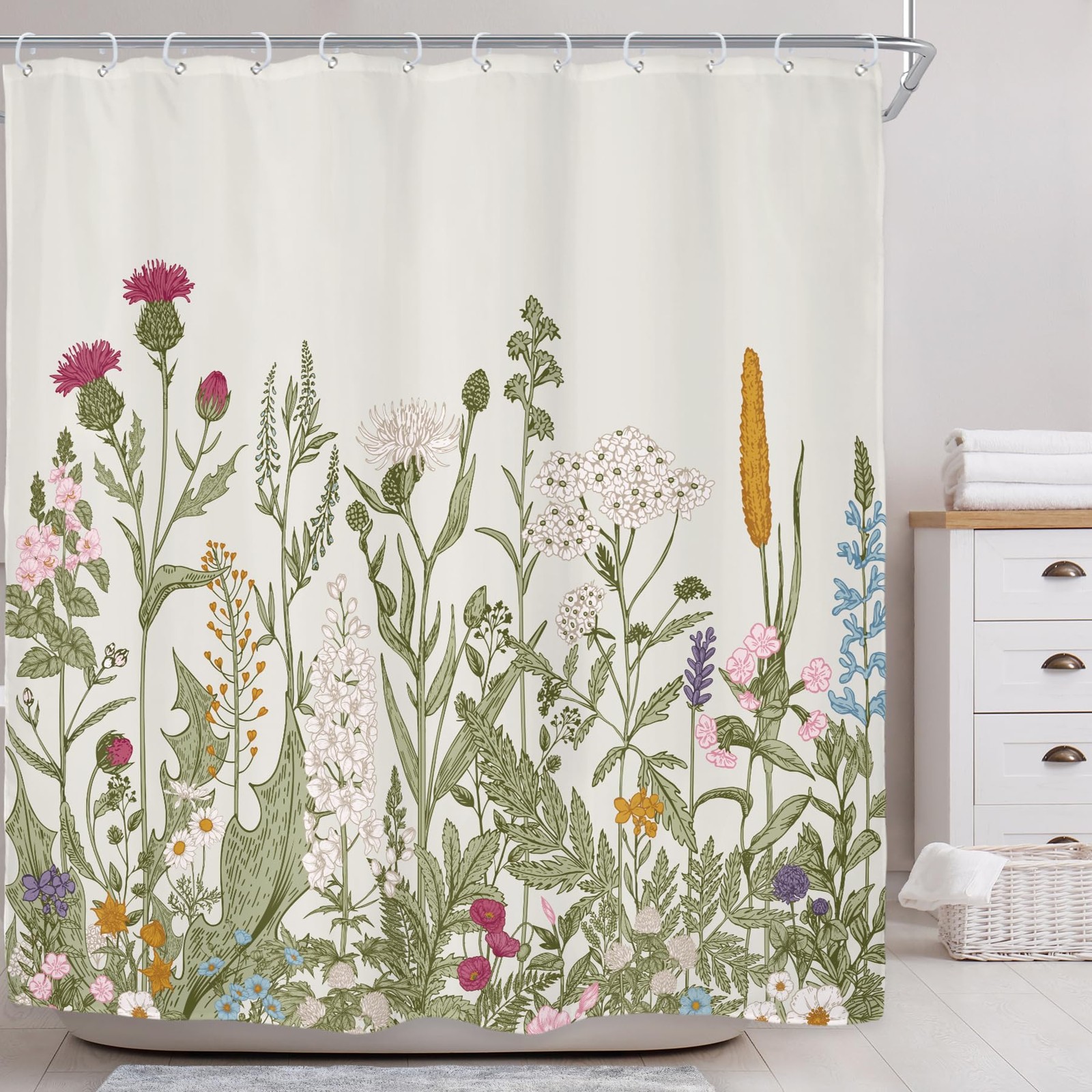 Riyidecor Wildflower Botanical Shower 72″W x 72″L (Pack of 1), 01green