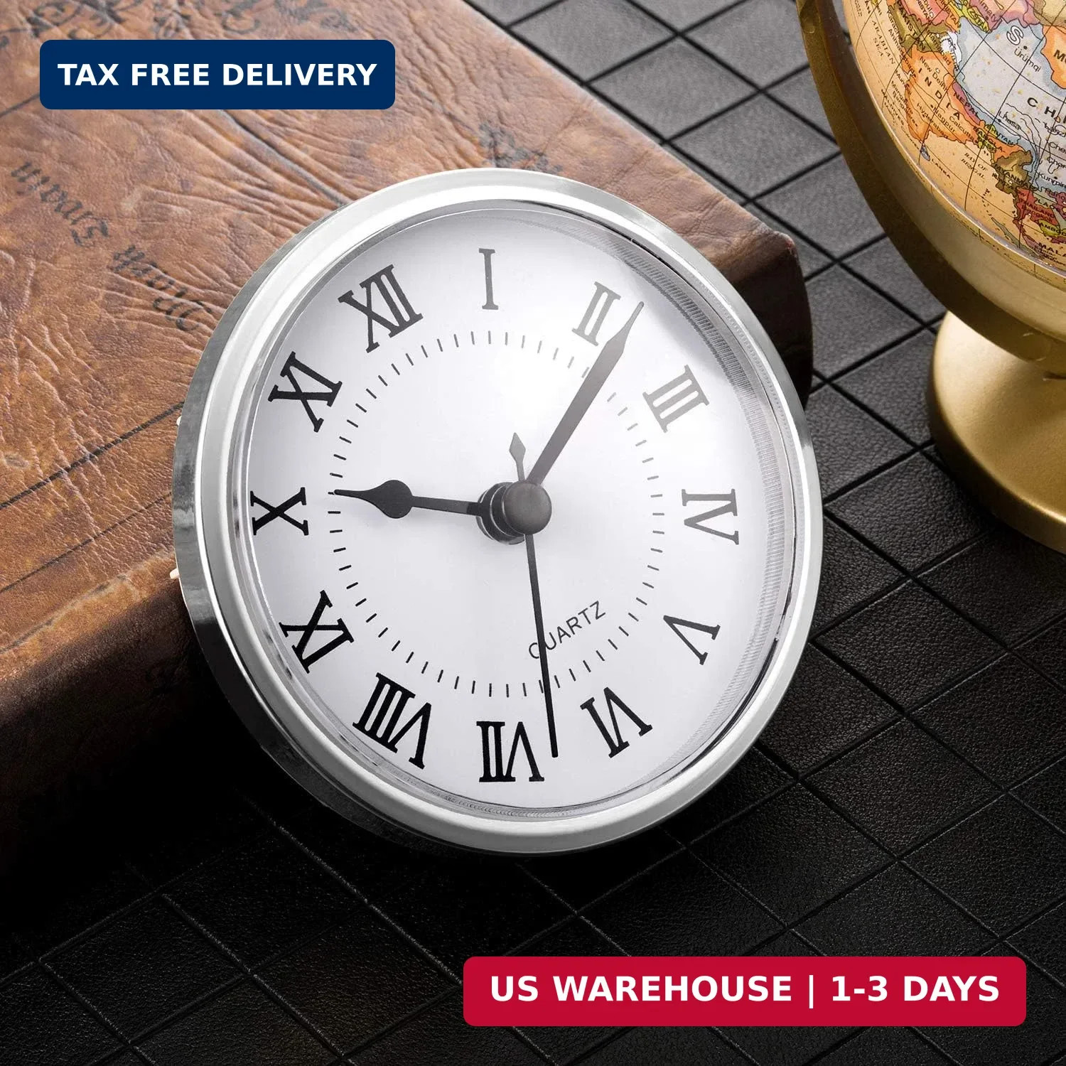 Hicarer 3-1/2 Inch (90 mm) Quartz Clock Fit-up/Insert with Roman Numeral, Quartz